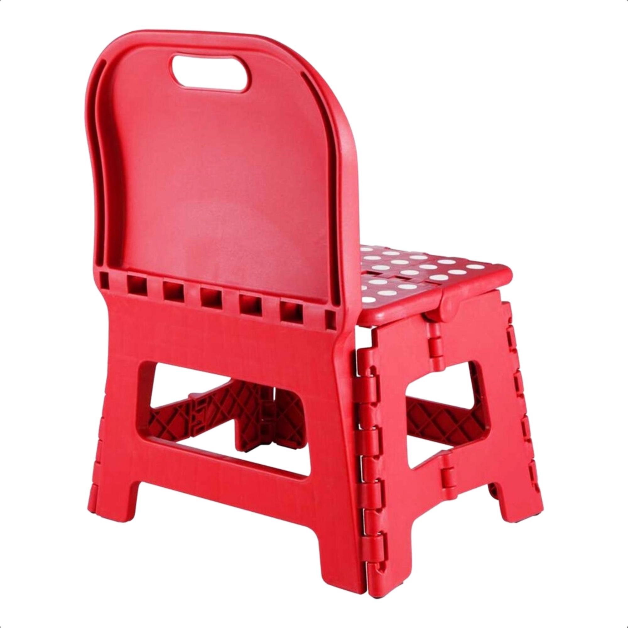 Banqueta Plástica Dobrável Vermelha 32x25x42,8cm c/ Alça e Encosto Vonder 3540220002