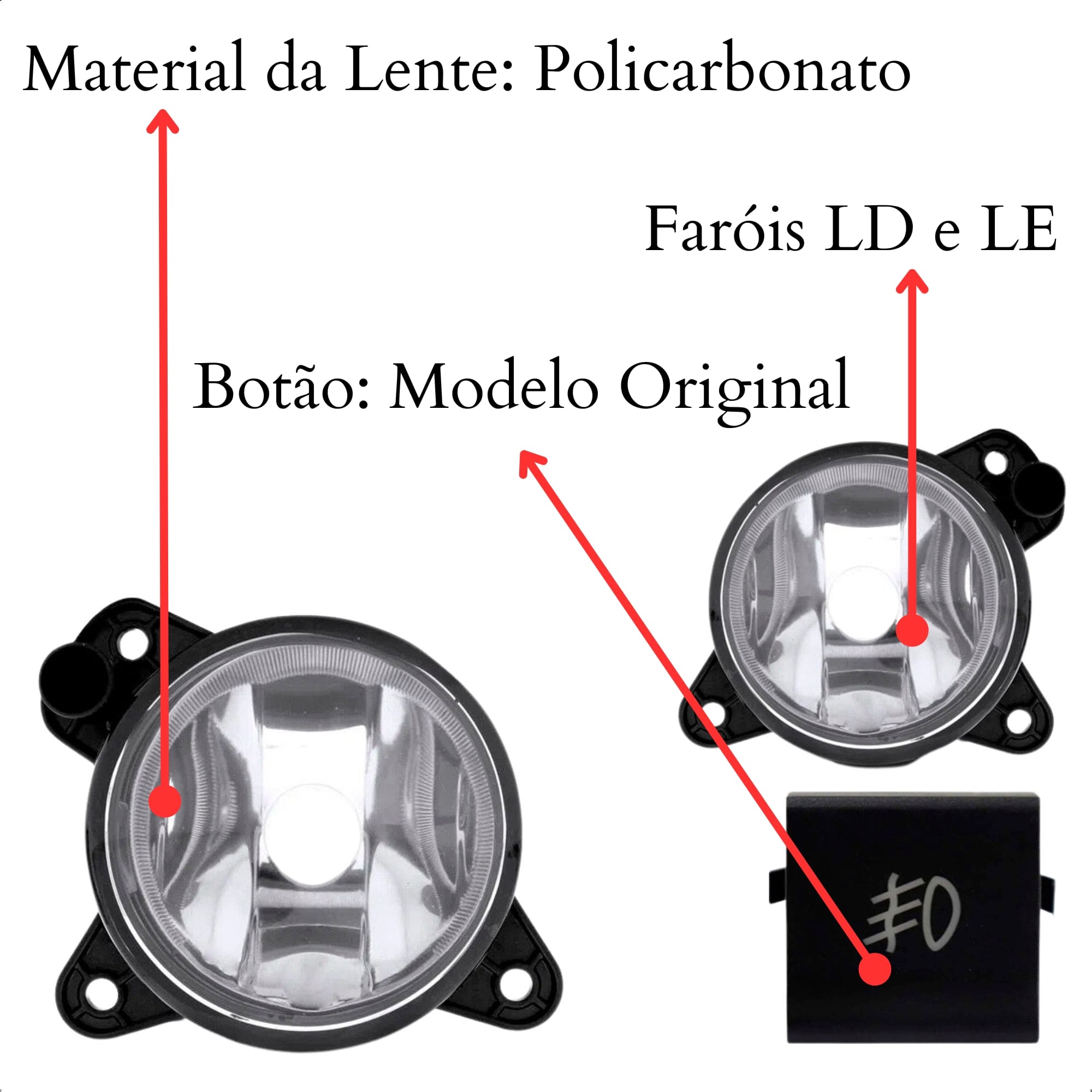 Kit Farol de Milha Fox 2014 a 2015 Lente de Policarbonato Botão Original Quadrado Suits - STS058VW