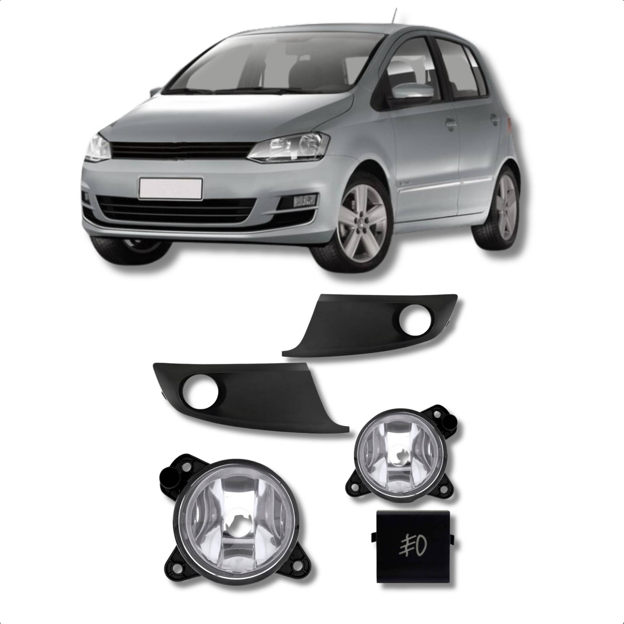 Kit Farol de Milha Fox 2014 Moldura Lente Policarbonato Botão Quadrado Original Suits - STS051VW