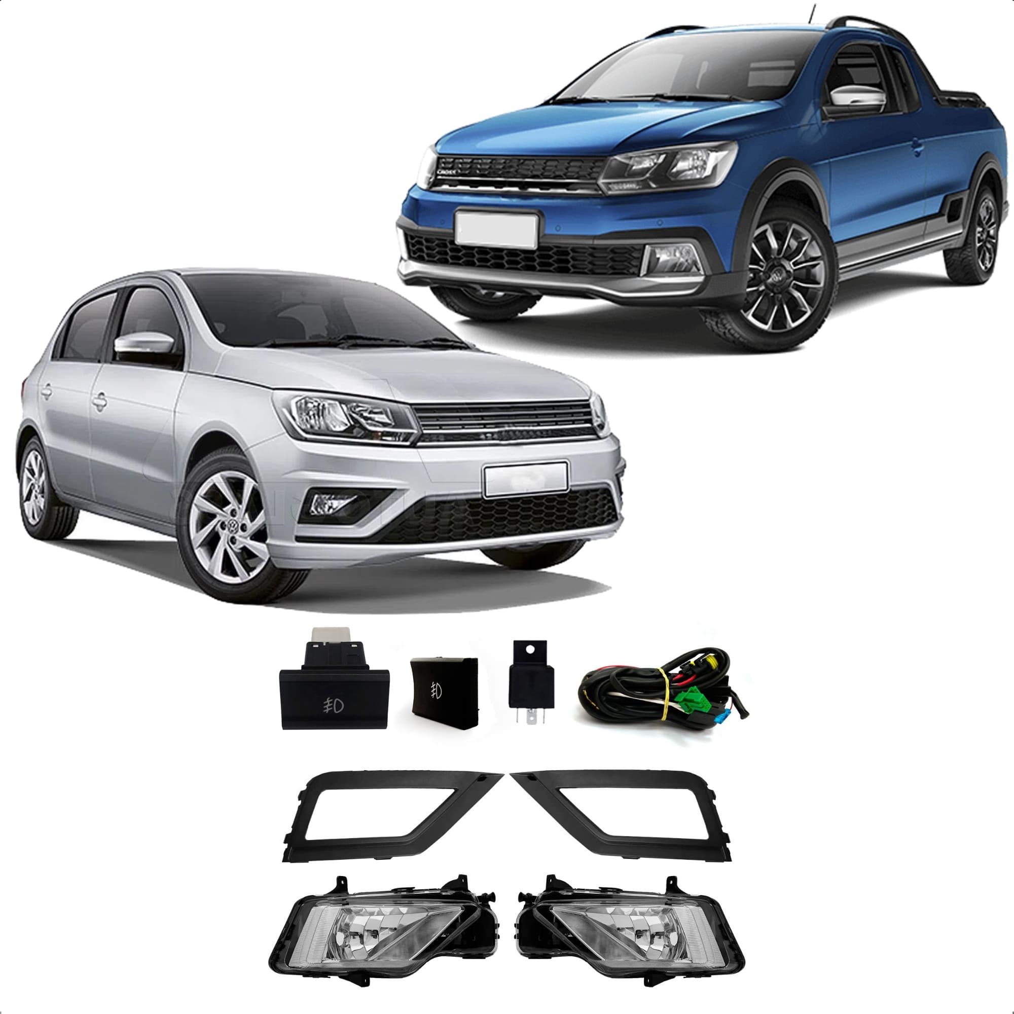 Kit Farol de Milha para Saveiro G7 17/22 Gol Voyage 19/22 Moldura Botão Original Suits - STS066VW