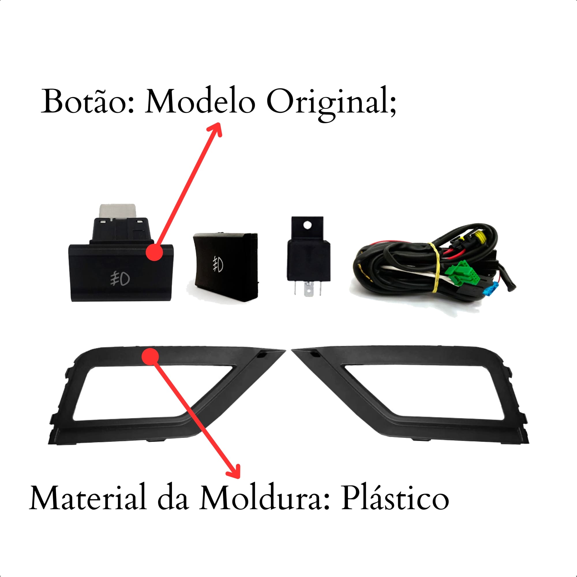 Kit Farol de Milha para Saveiro G7 17/22 Gol Voyage 19/22 Moldura Botão Original Suits - STS066VW