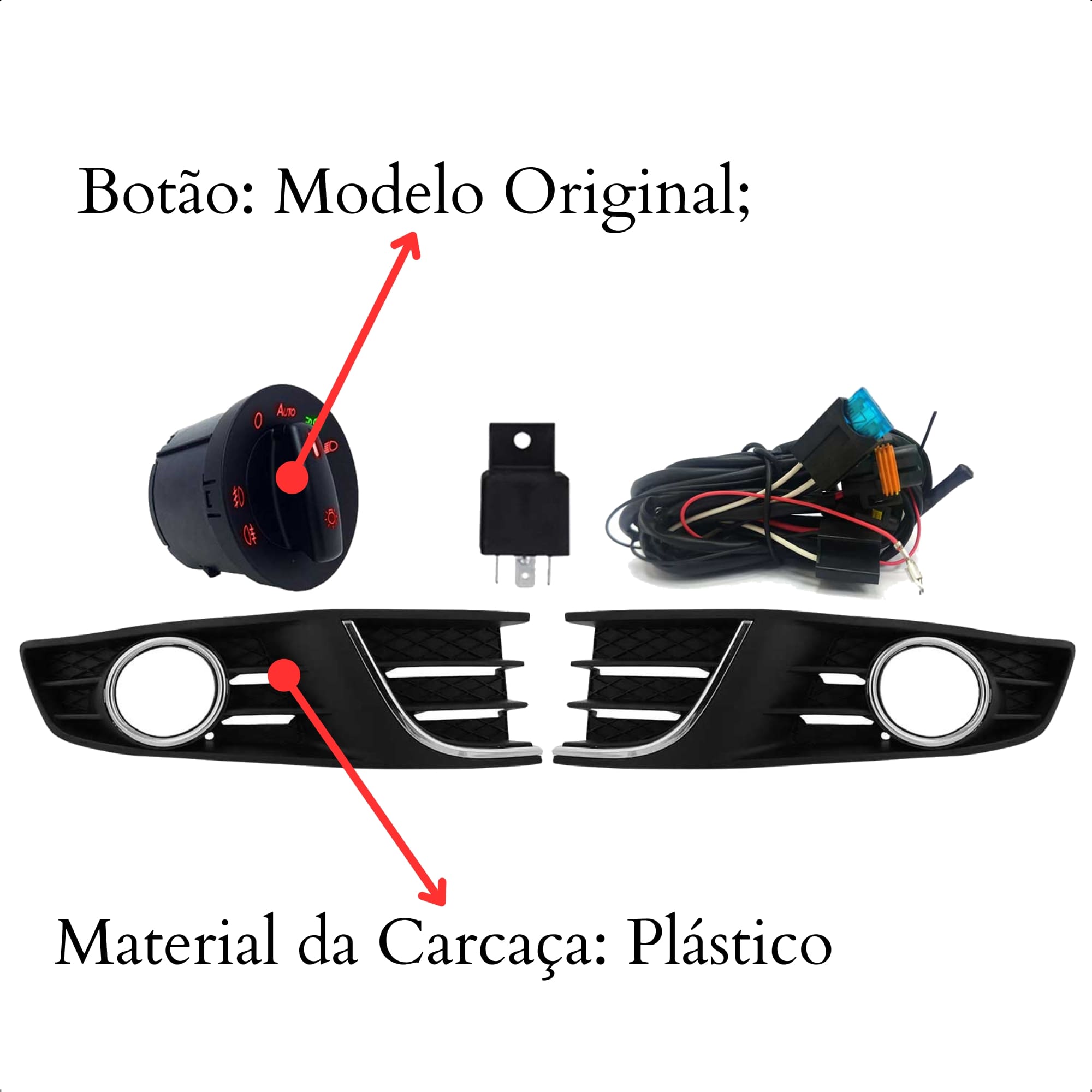 Kit Farol de Milha para Polo 2012-2016 c/ Moldura Cor Cromo Botão Modelo Original Suits - STS003VW