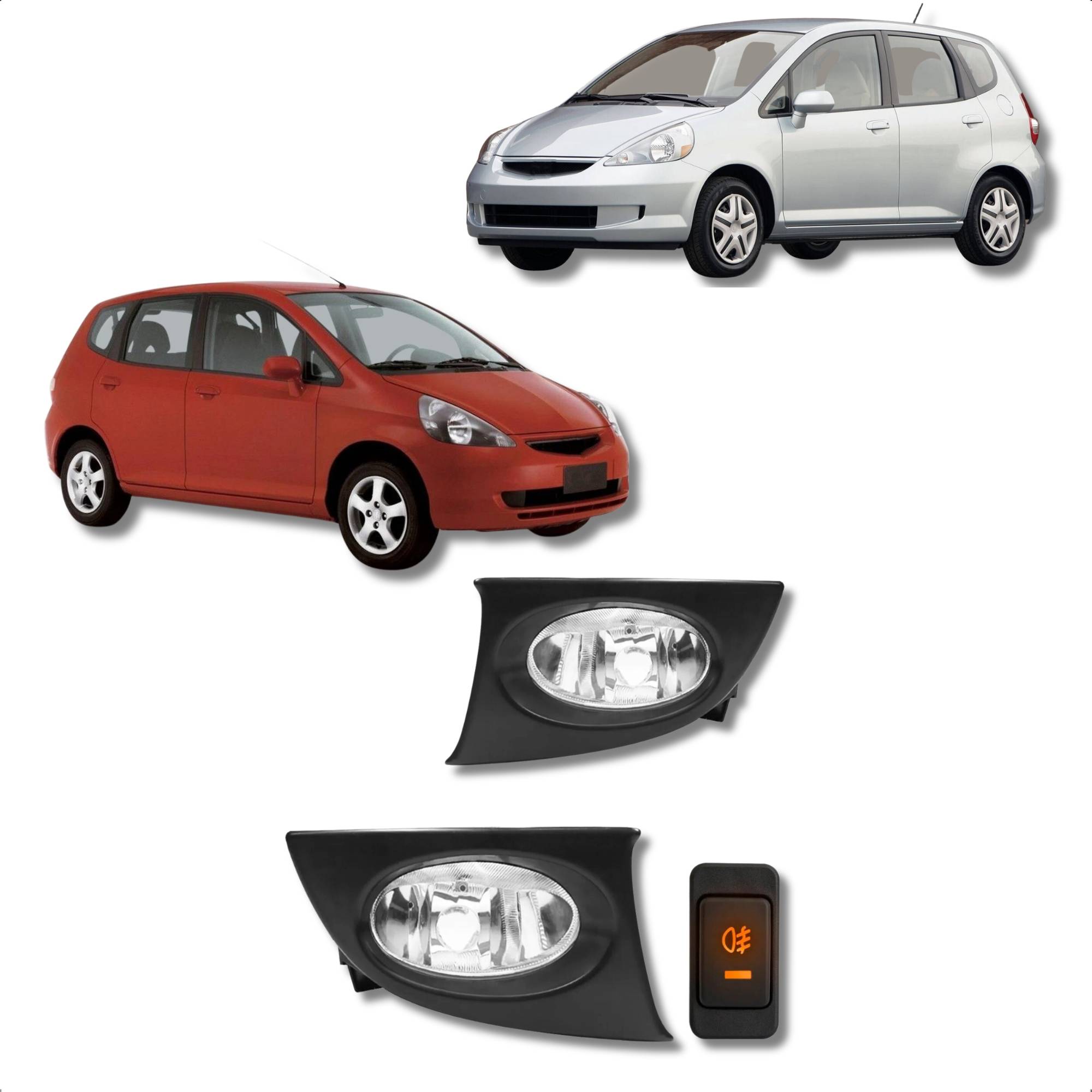 Kit Farol de Milha Honda Fit 2007 a 2008 Lente Vidro Moldura Botão Original Suits - STS212HD