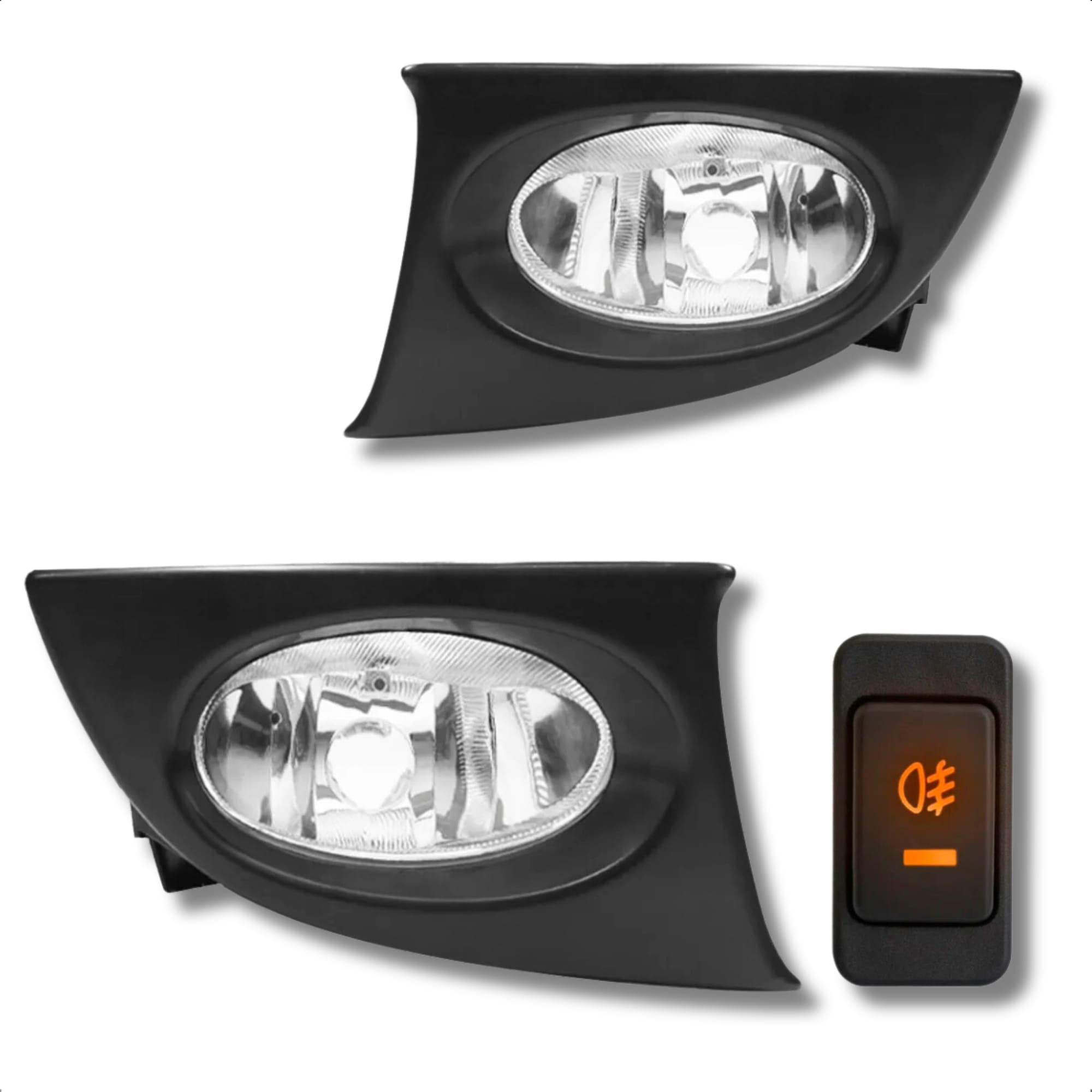 Kit Farol de Milha Honda Fit 2007 a 2008 Lente Vidro Moldura Botão Original Suits - STS212HD