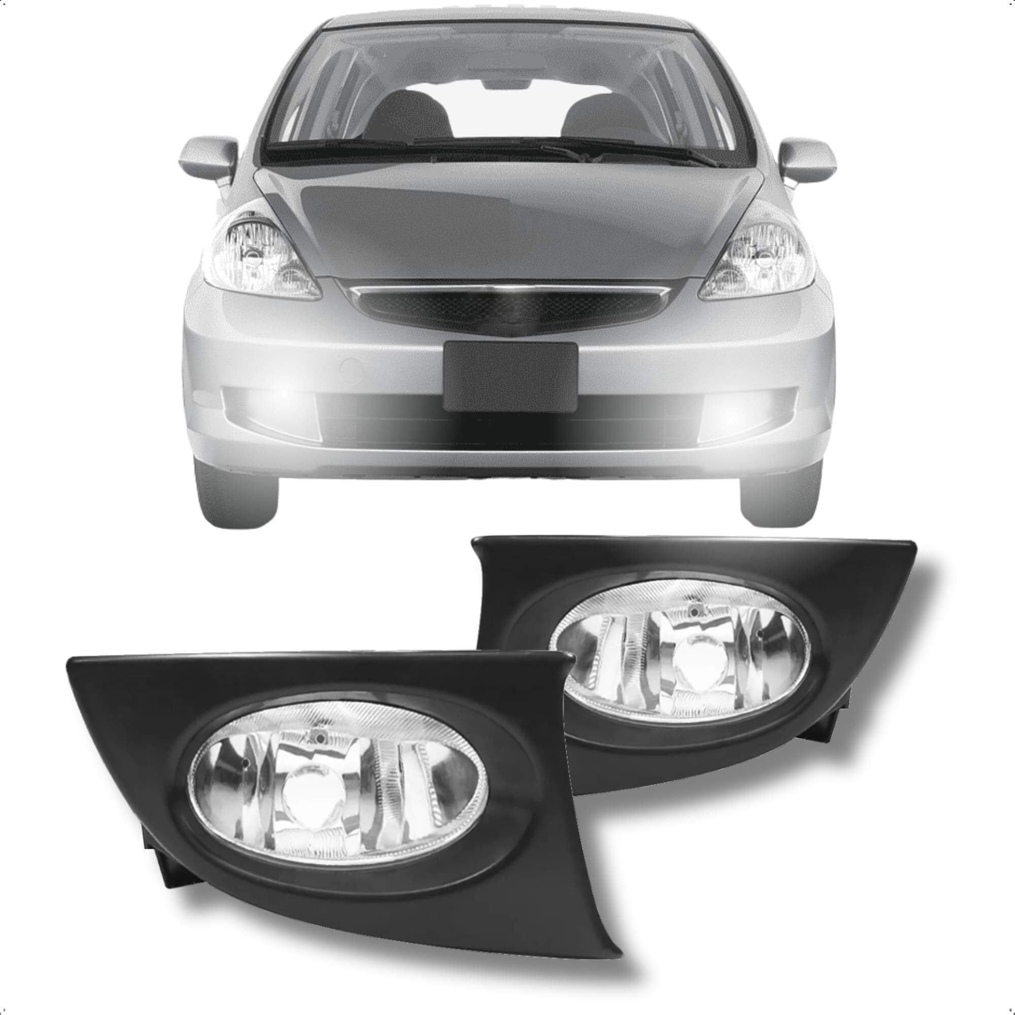 Kit Farol de Milha Honda Fit 2007 a 2008 Lente Vidro Moldura Botão Original Suits - STS212HD