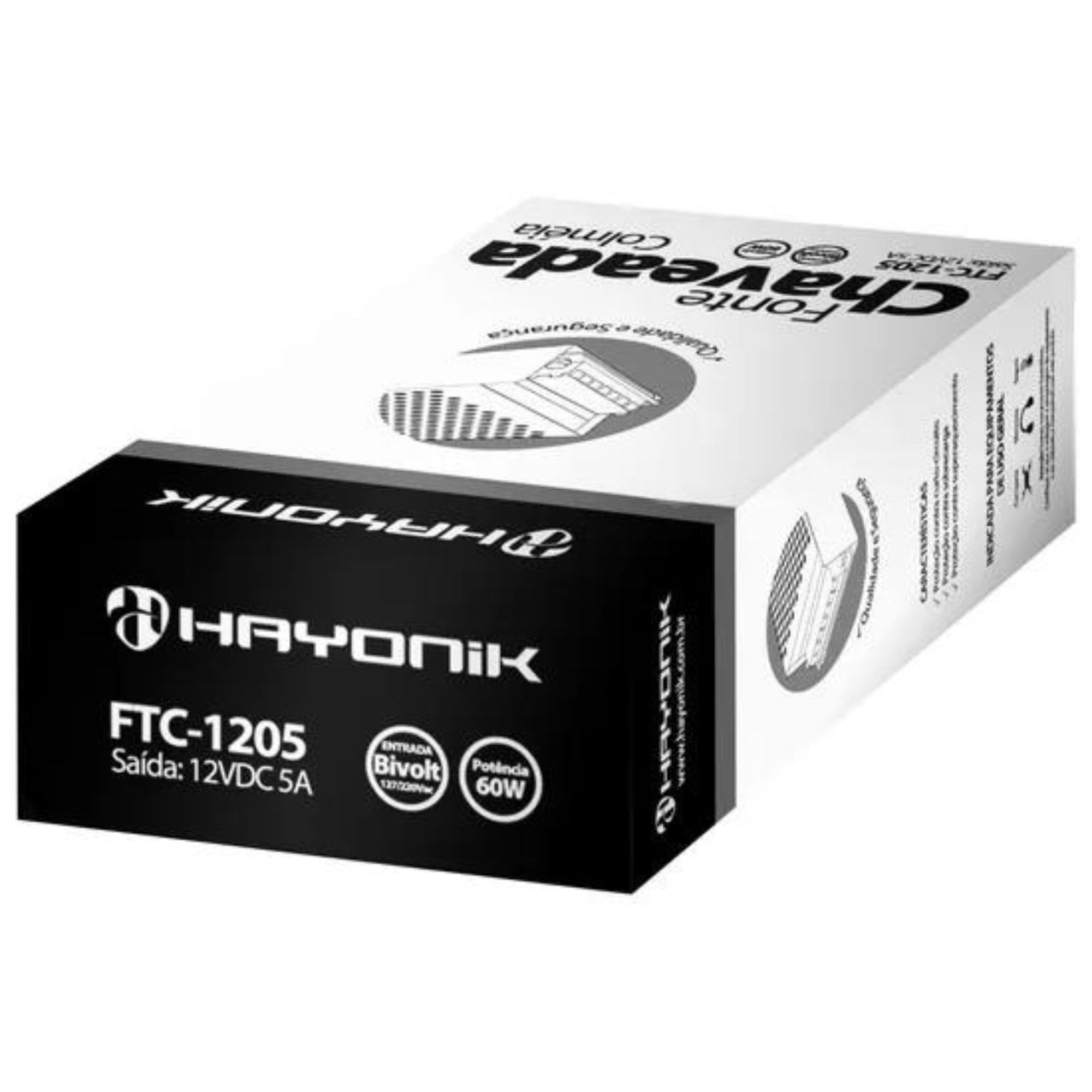 Fonte Chaveada Colmeia 12VDC 5A 60W Bivolt Automatica Hayonik - FTC1205