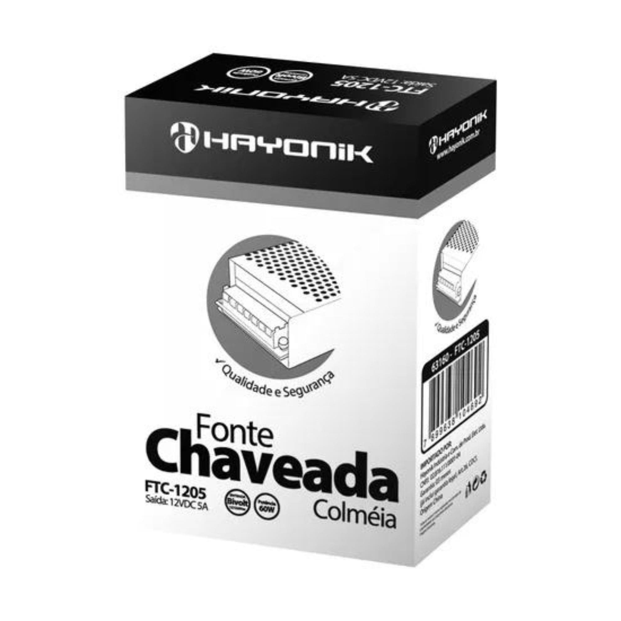 Fonte Chaveada Colmeia 12VDC 10A 120W Bivolt Automática Hayonik - FTC1210 63161