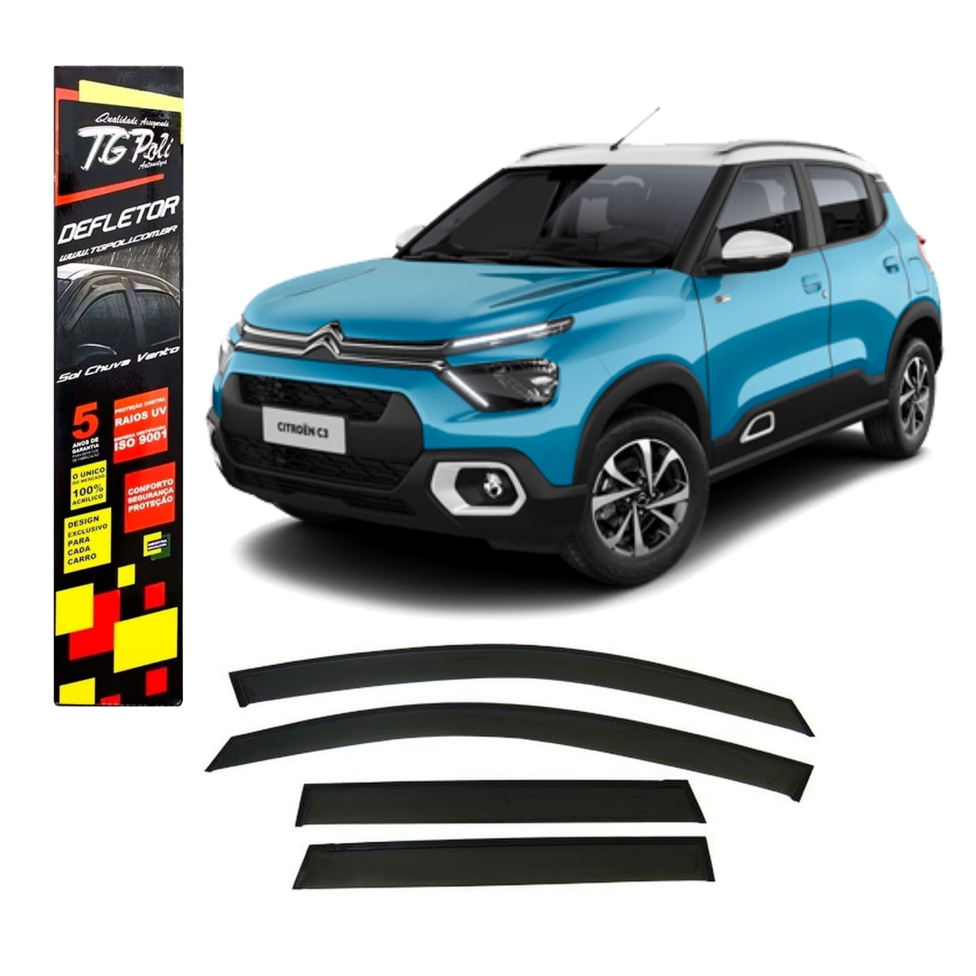 Calha Defletora Automotiva Inteiriça/Slim Citroen C3 4 Portas 2023 Cor Fumê TG Poli - 26.005