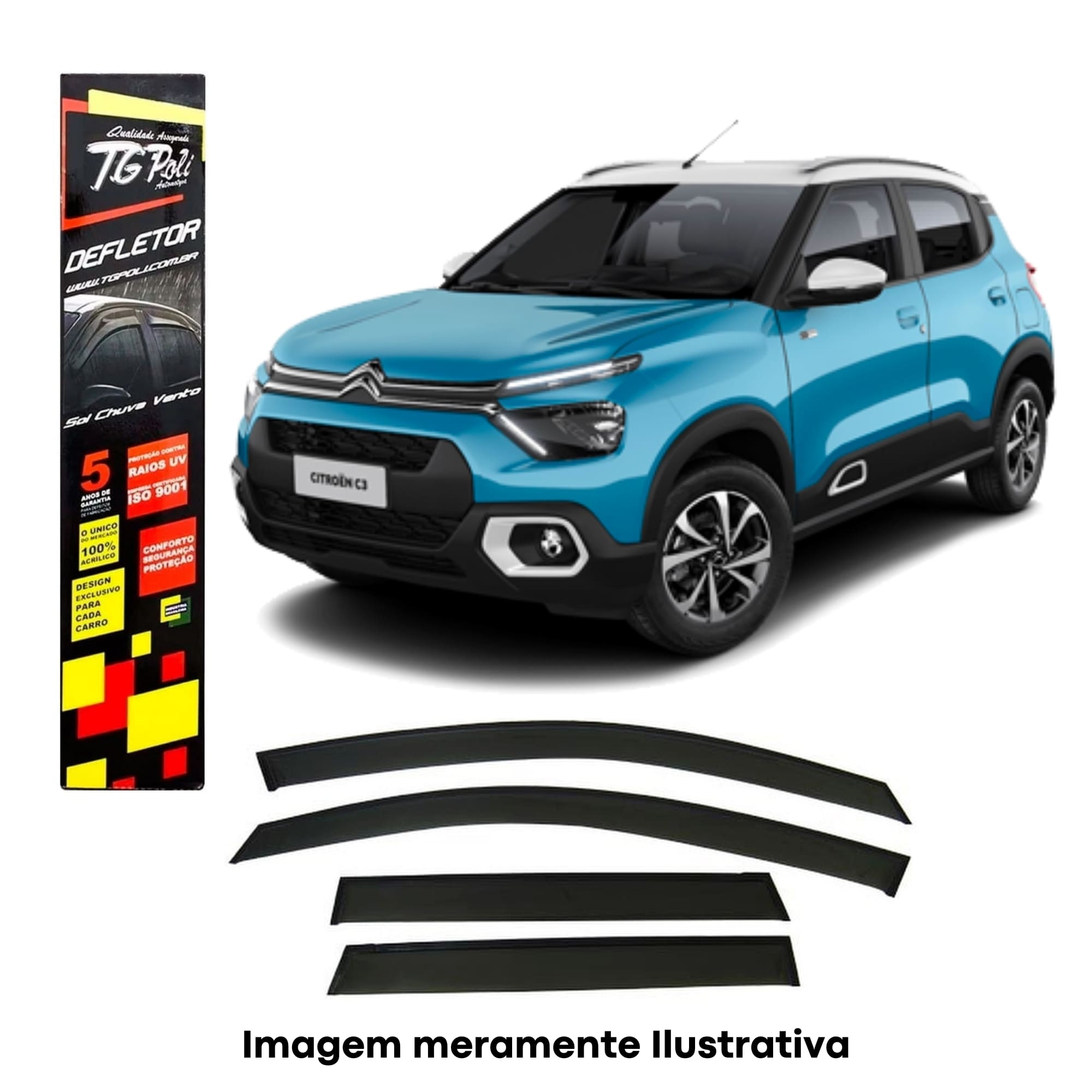 Calha Defletora Automotiva Inteiriça/Slim Citroen C3 4 Portas 2023 Cor Fumê TG Poli - 26.005