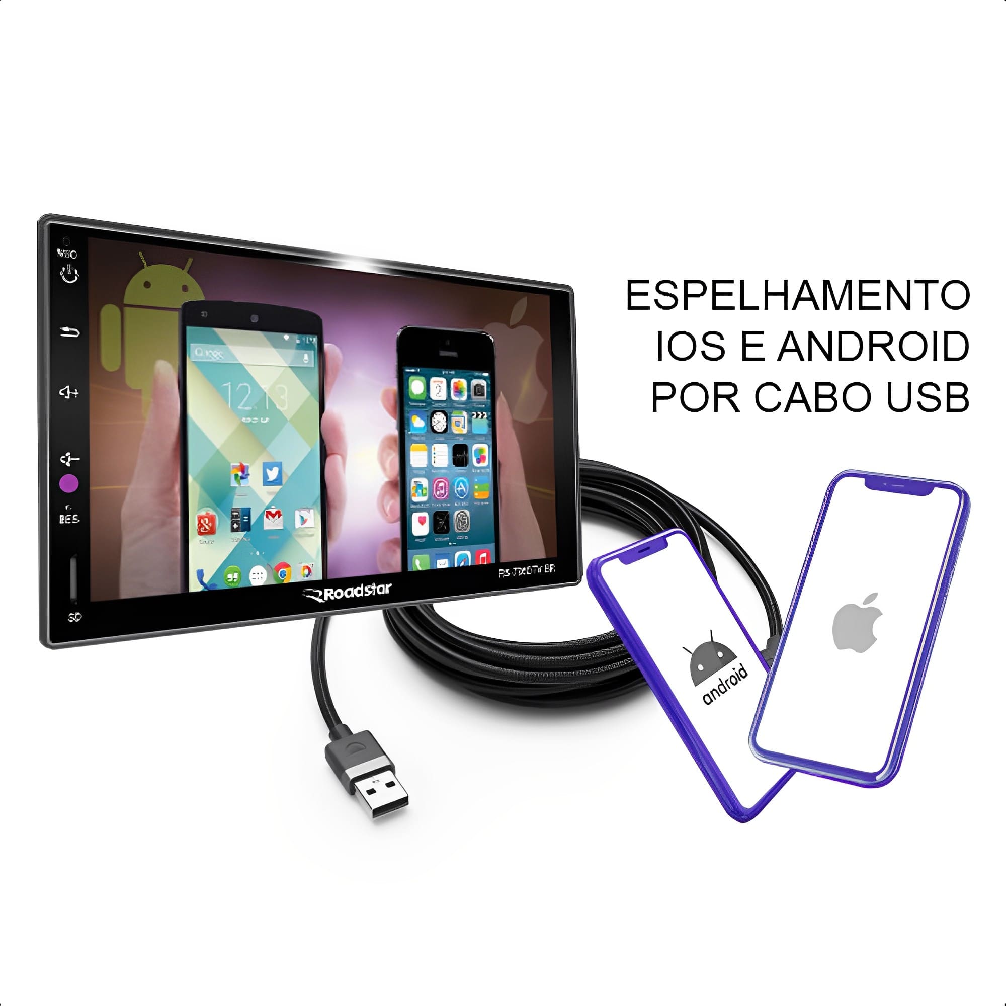 COMP Kit Multimídia Automotivo MP5 Roadstar - RS-606BR MI + Moldura HRV 2015 em diante + Interface + Câmera + Chicotes