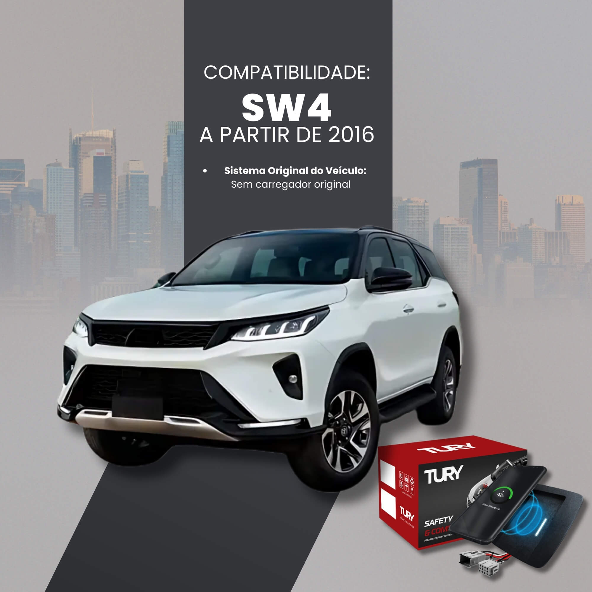 Carregador Automotivo Indutivo (Sem Fio) compatível com SW4 2016 Tury - ICharger 1.0 X