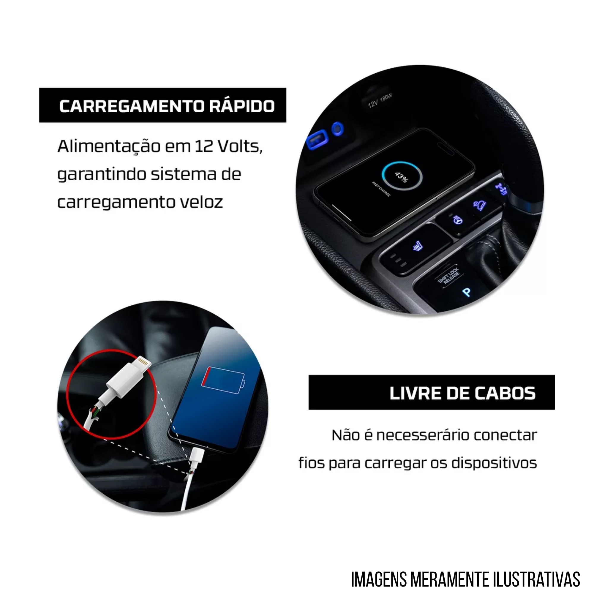 Carregador Automotivo Indutivo (Sem Fio) para Renegade 2019 até 2023 para Android e IOS Tury - ICharger 1.0 F