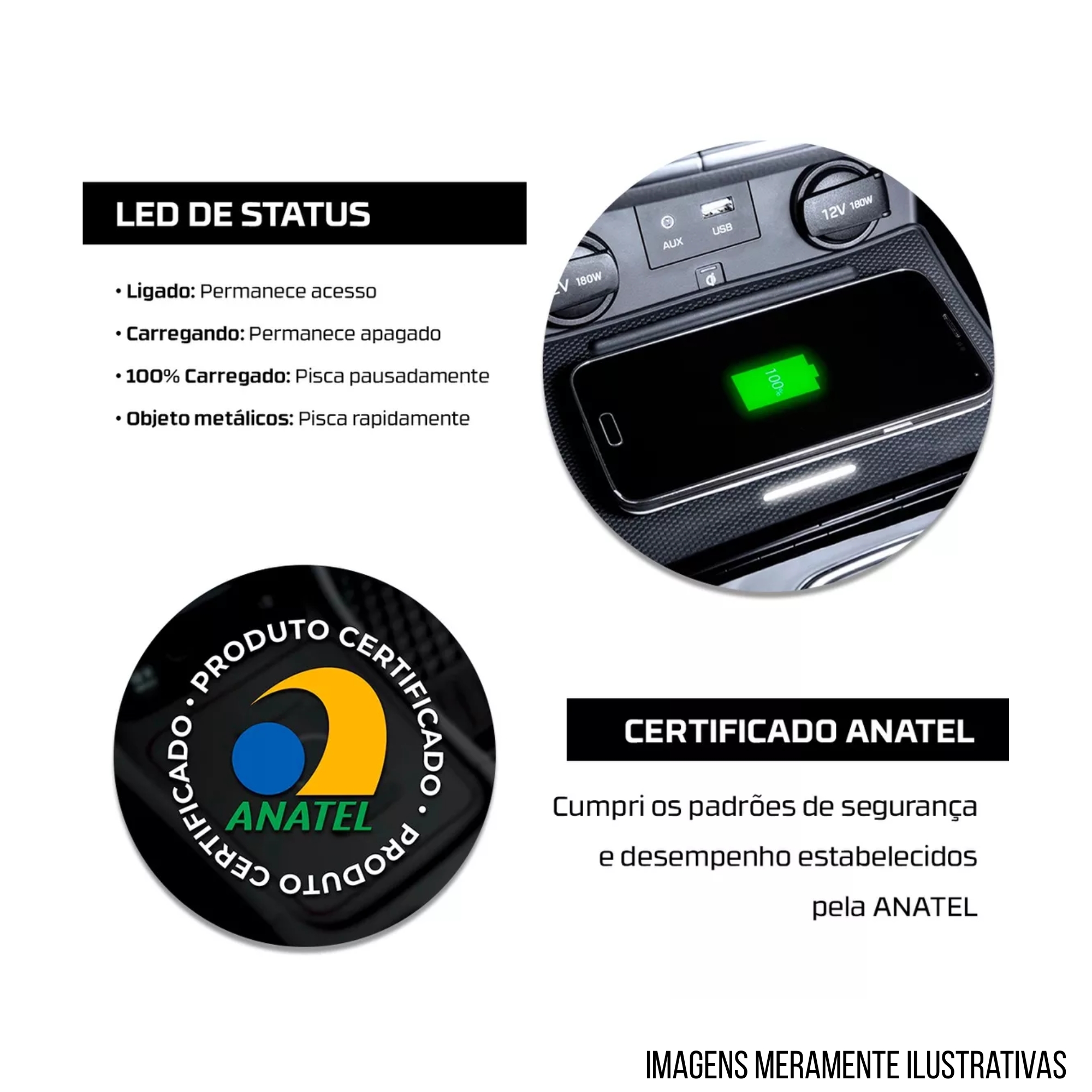 Carregador Automotivo Indutivo (Sem Fio) para Renegade 2019 até 2023 para Android e IOS Tury - ICharger 1.0 F