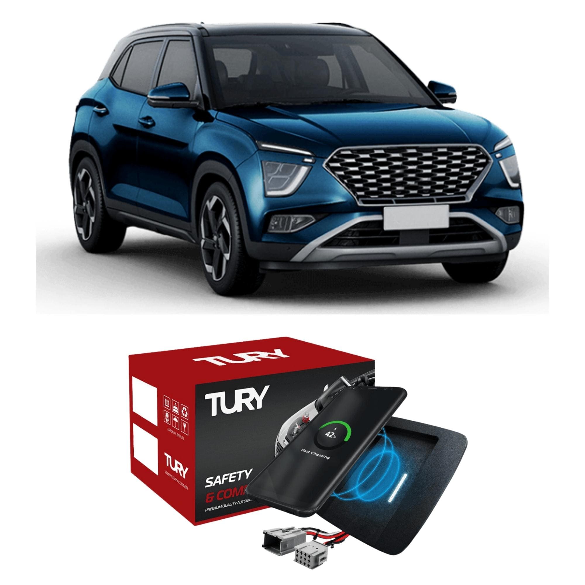 Carregador Automotivo Indutivo (Sem Fio) p/ Creta 22/23 p/ Android e IOS Tury - ICharger 1.0 L