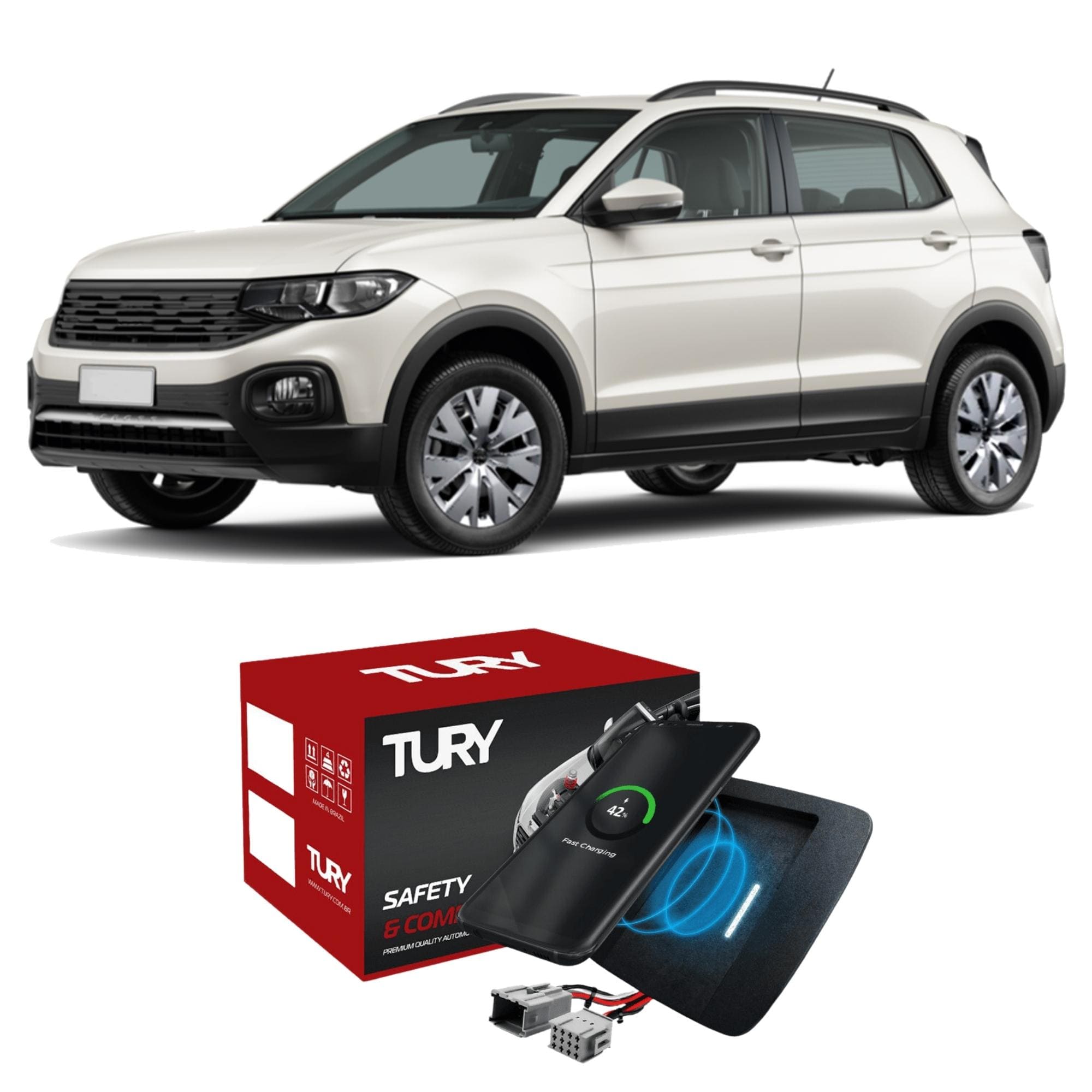 Carregador Automotivo Indutivo(Sem Fio) para T-Cross 19/23 Android e IOS Tury - ICharger 1.0 O