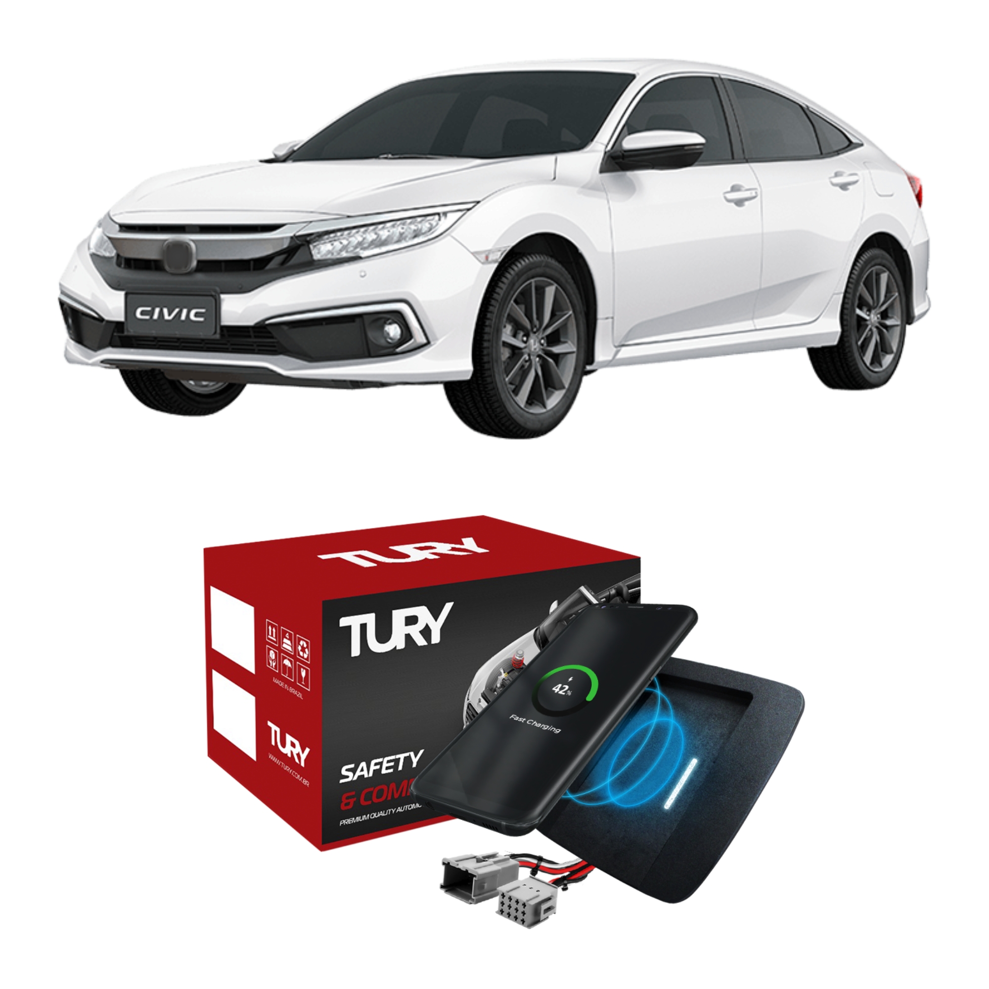 Carregador Automotivo Indutivo (Sem Fio) p/ Civic 17/22 p/ Android e IOS Tury - ICharger 1.0 W