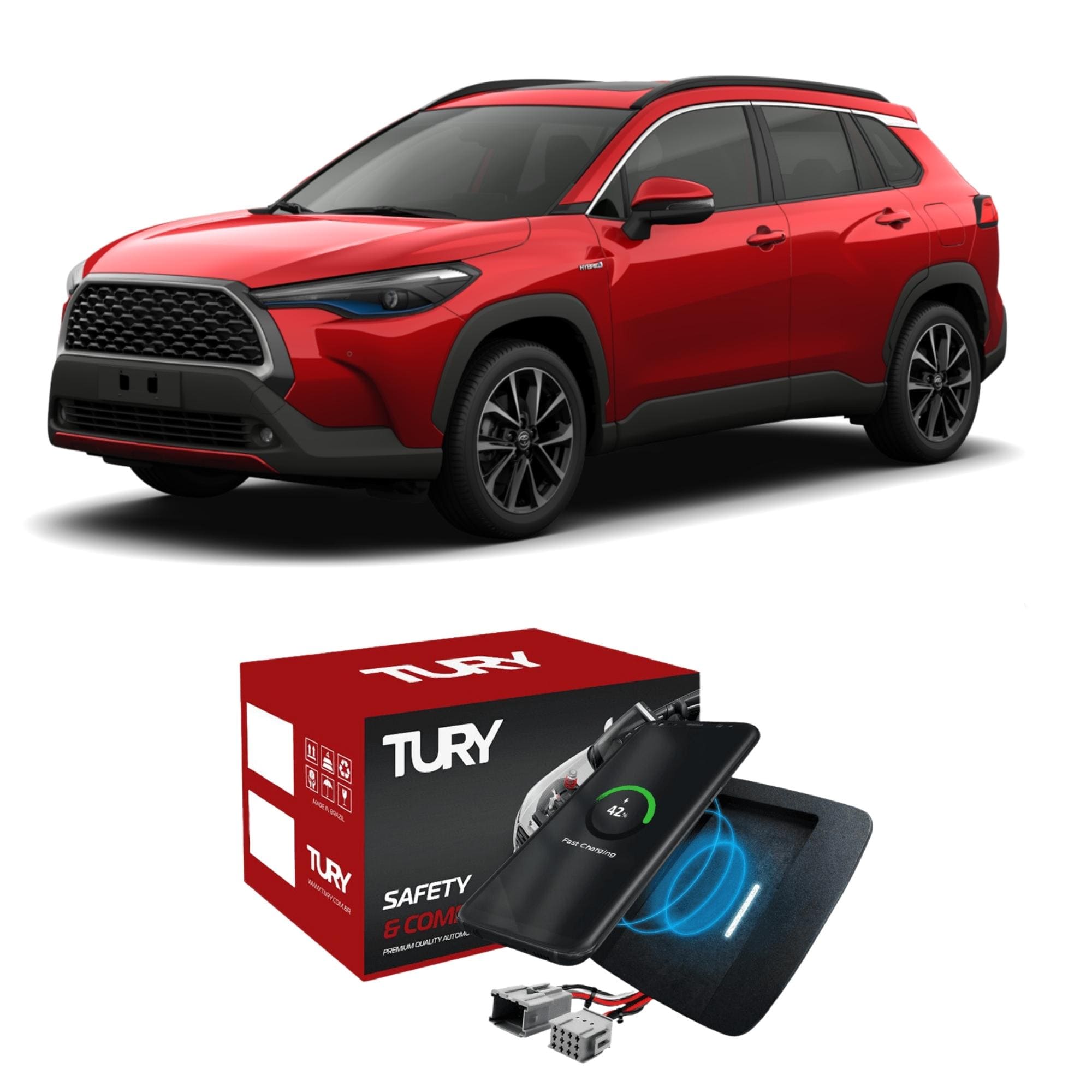 Carregador Automotivo Indutivo p Corolla Cross 2021 2022 2023 Android e IOS Tury ICharger 1.0 K