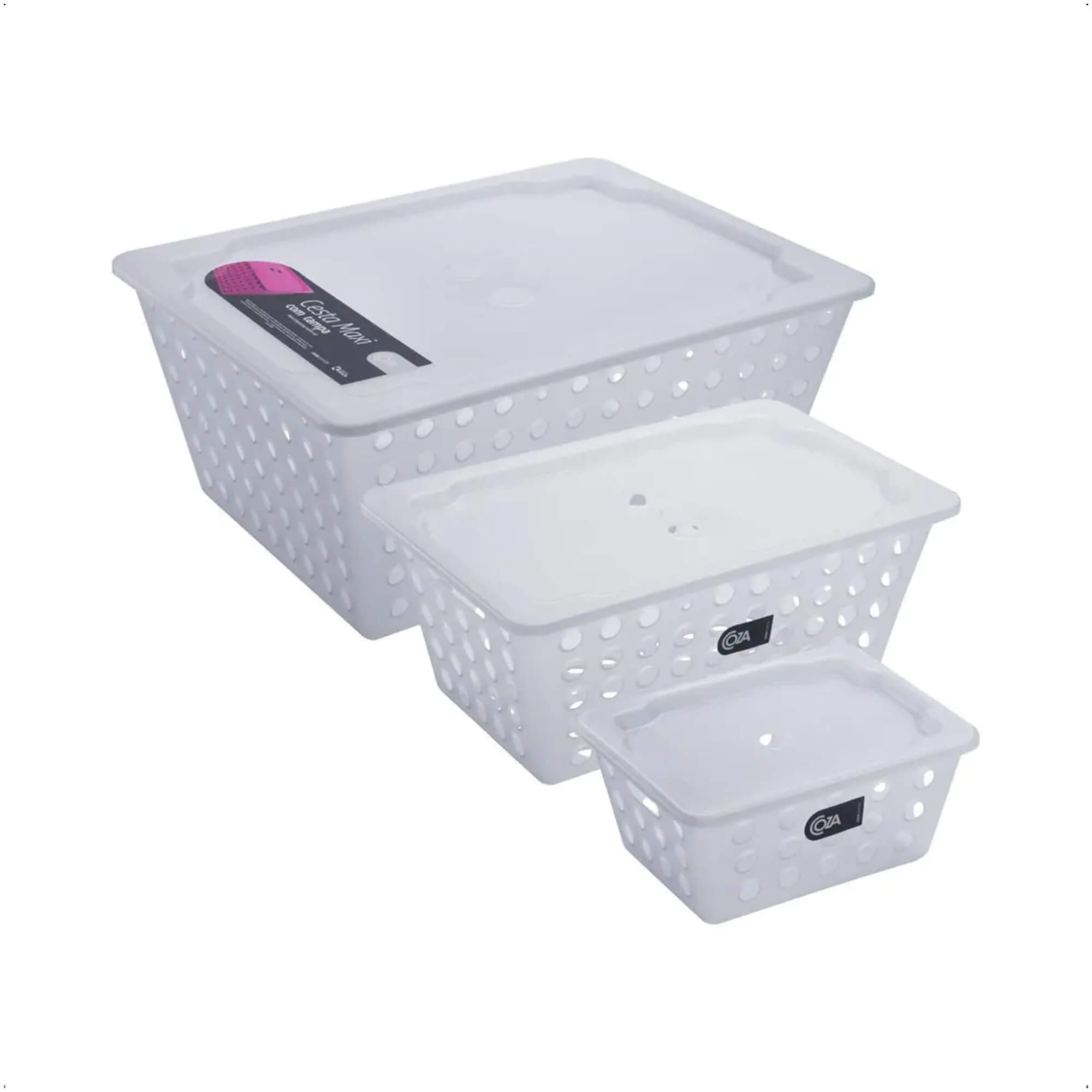 Kit Cesta Organizadora Coza c/ Tampa One Natural com 3 Peças Brinox - 99360/2001