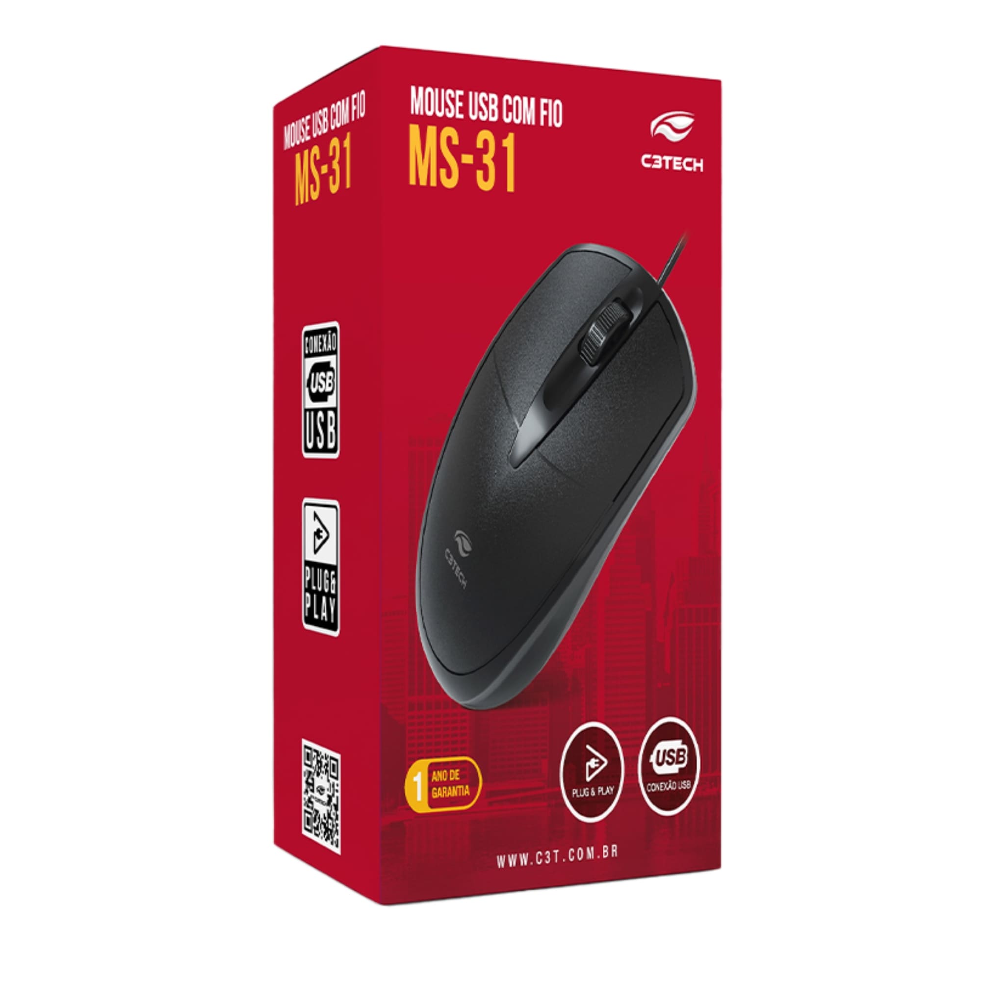 Mouse com Fio USB MS-31BK Cor Preto C3Tech - 302023040100