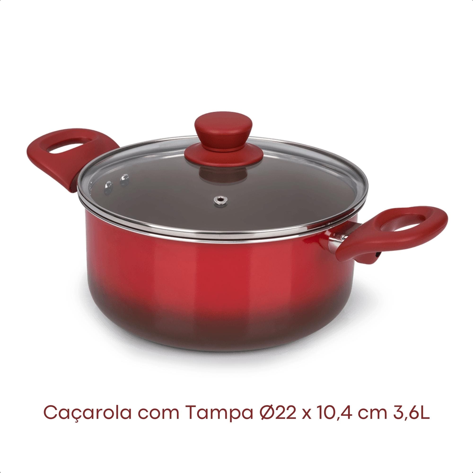 Jogo de Panelas Cerâmica 5 Peças Panelas Caçarola Frigideira Fervedor Vermelha Brinox - 4789/100