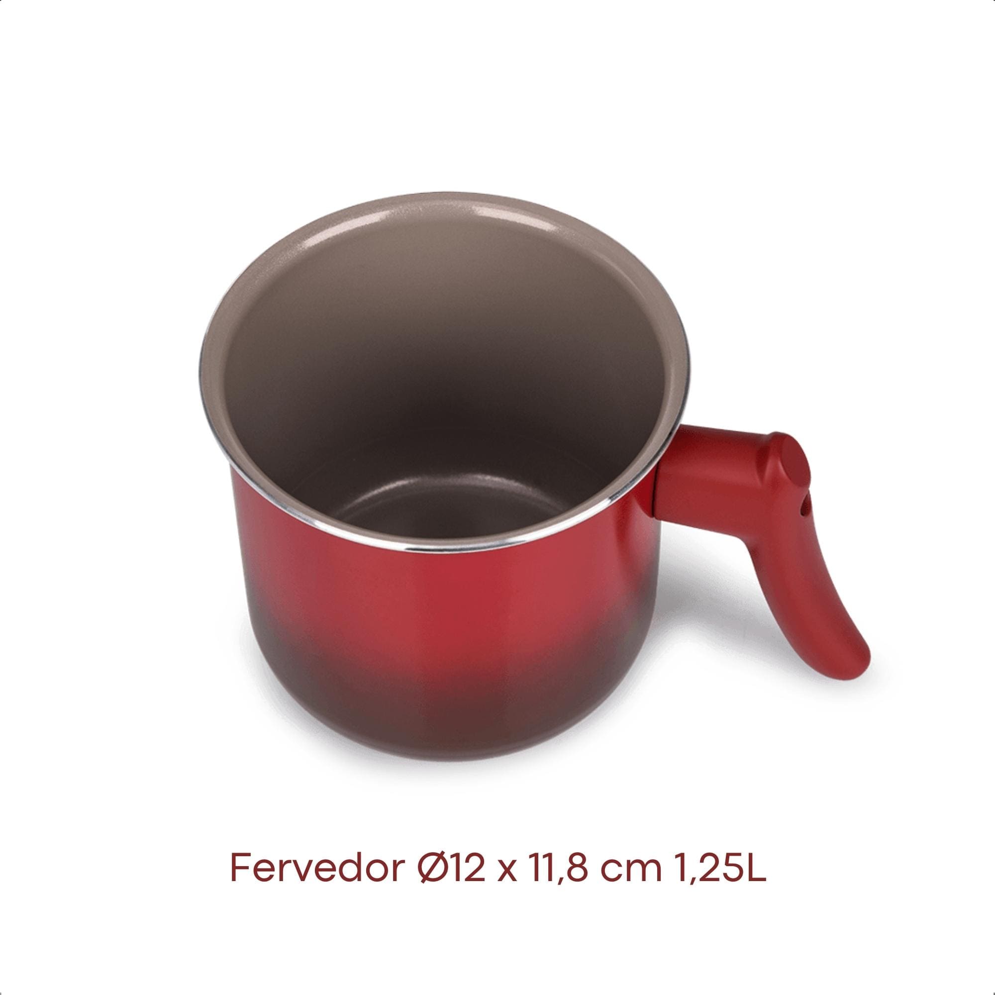 Jogo de Panelas Cerâmica 5 Peças Panelas Caçarola Frigideira Fervedor Vermelha Brinox - 4789/100
