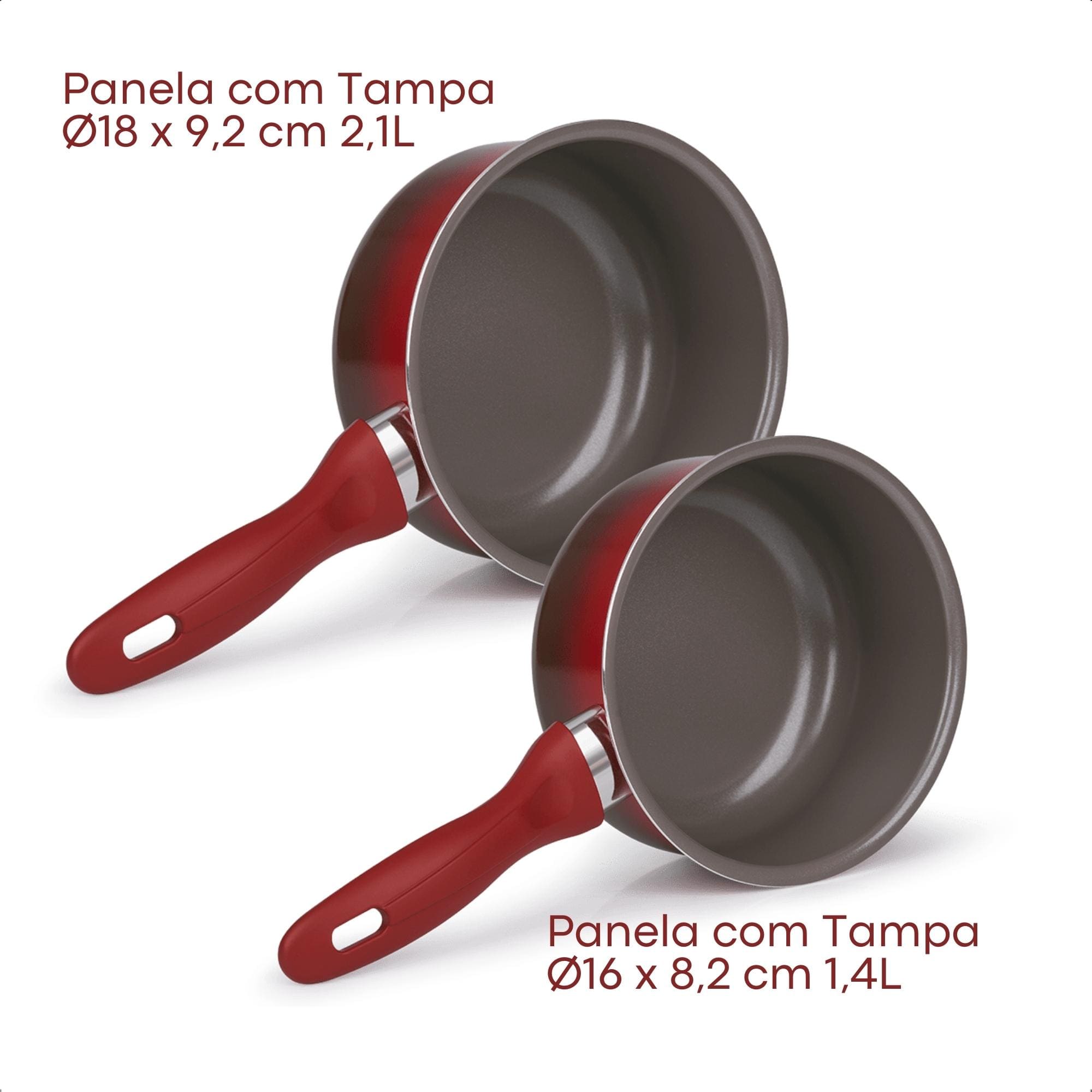 Jogo de Panelas Cerâmica 5 Peças Panelas Caçarola Frigideira Fervedor Vermelha Brinox - 4789/100