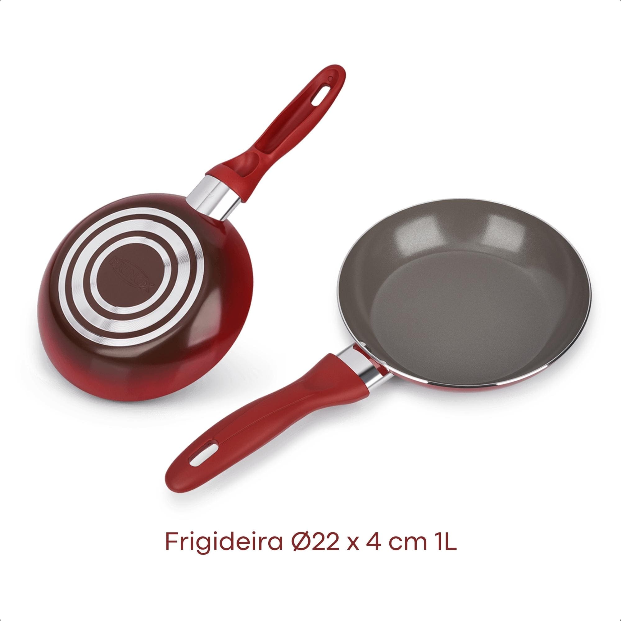 Jogo de Panelas Cerâmica 5 Peças Panelas Caçarola Frigideira Fervedor Vermelha Brinox - 4789/100