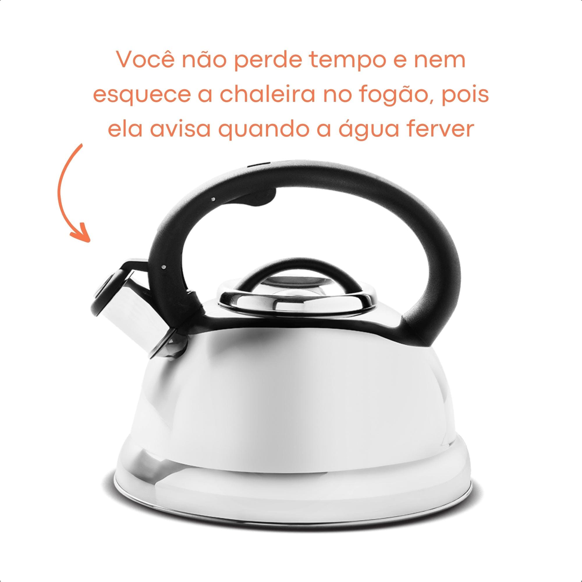 Chaleira 2,7L Apito Inox para Fogão a Gás Vitrocerâmico Elétrico Por Indução Brinox - 4875/100