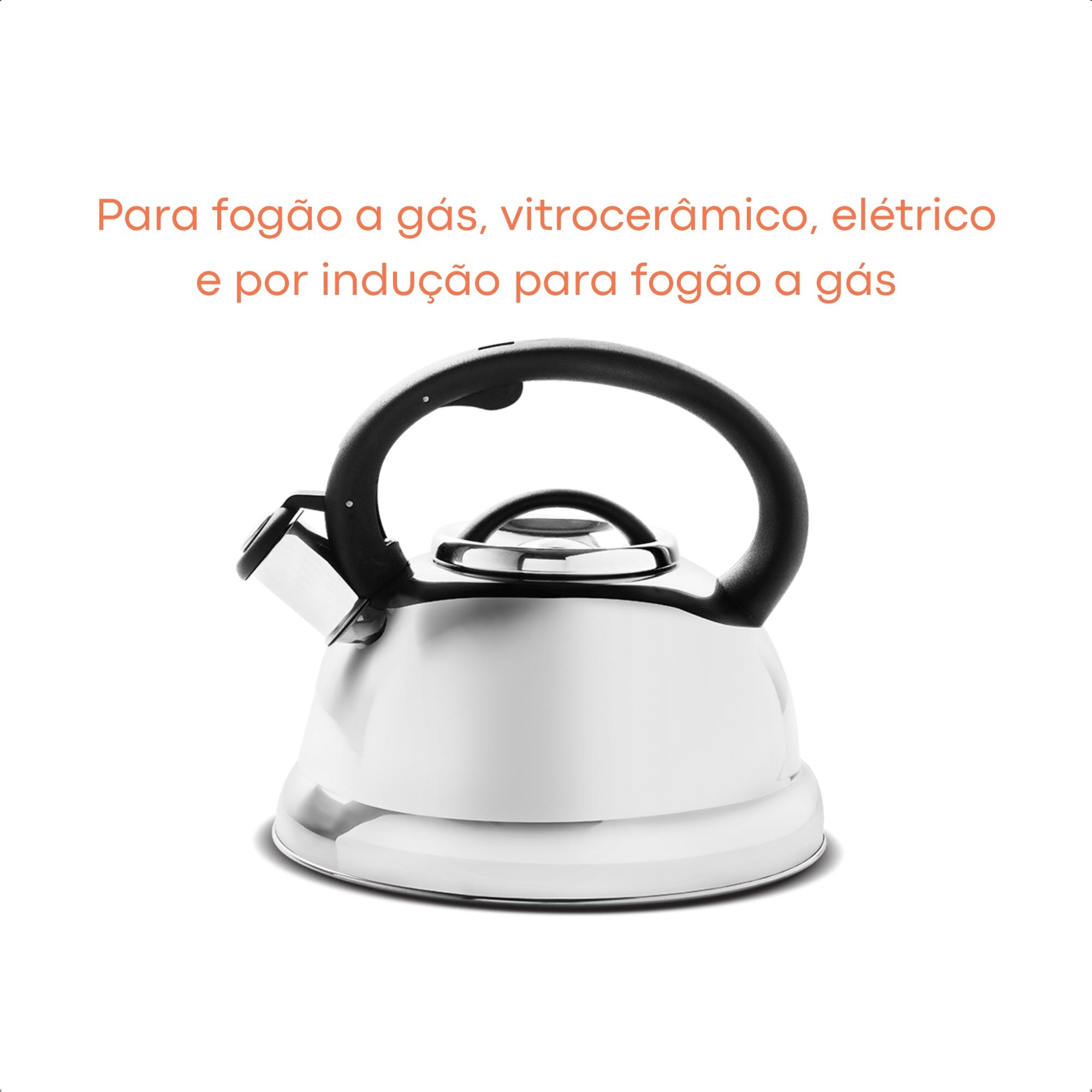 Chaleira 2,7L Apito Inox para Fogão a Gás Vitrocerâmico Elétrico Por Indução Brinox - 4875/100