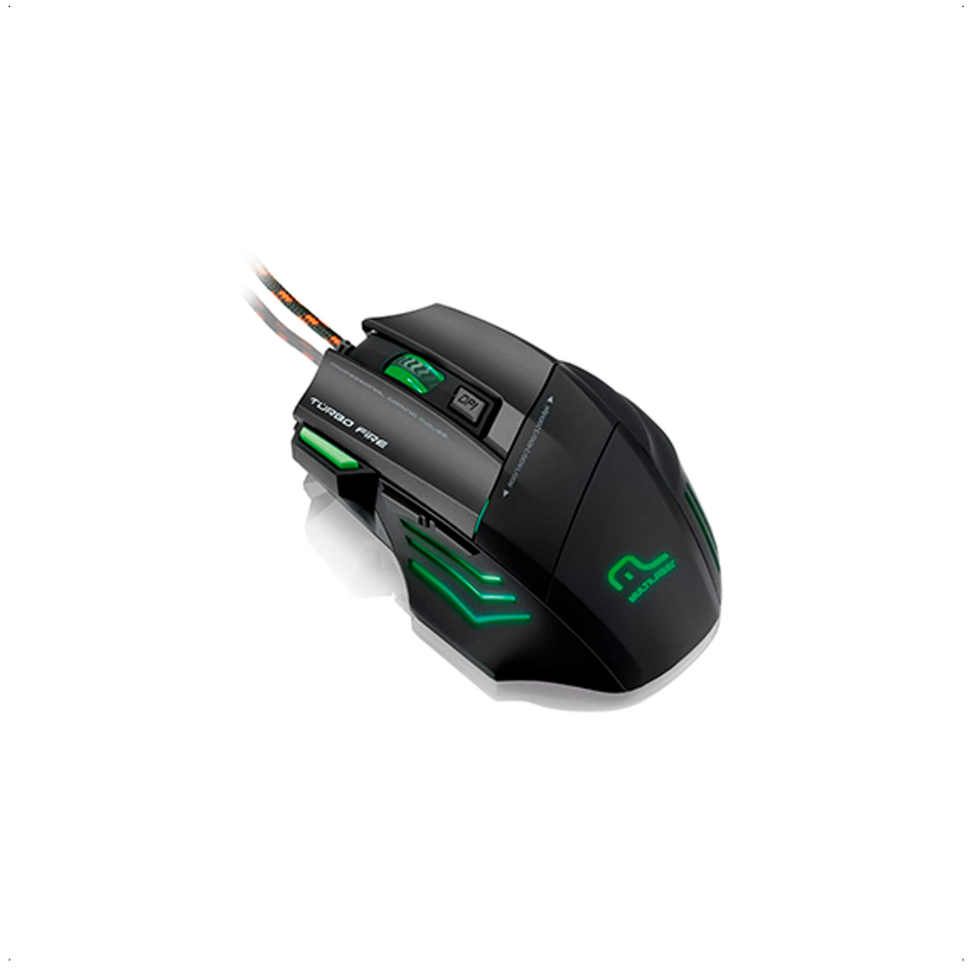 Mouse Gamer LED Warrior Laser Profissional 7 Botões Preto/Verde MO207 - Multilaser