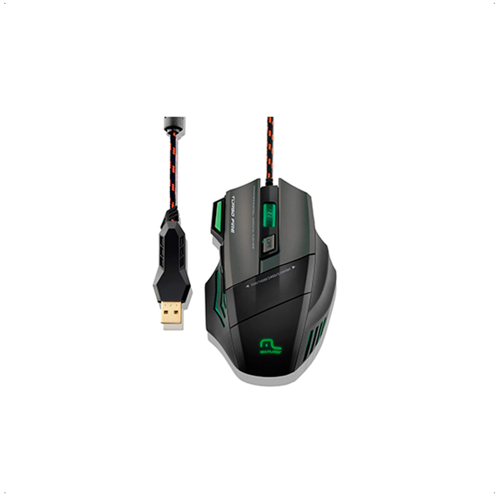 Mouse Gamer LED Warrior Laser Profissional 7 Botões Preto/Verde MO207 - Multilaser
