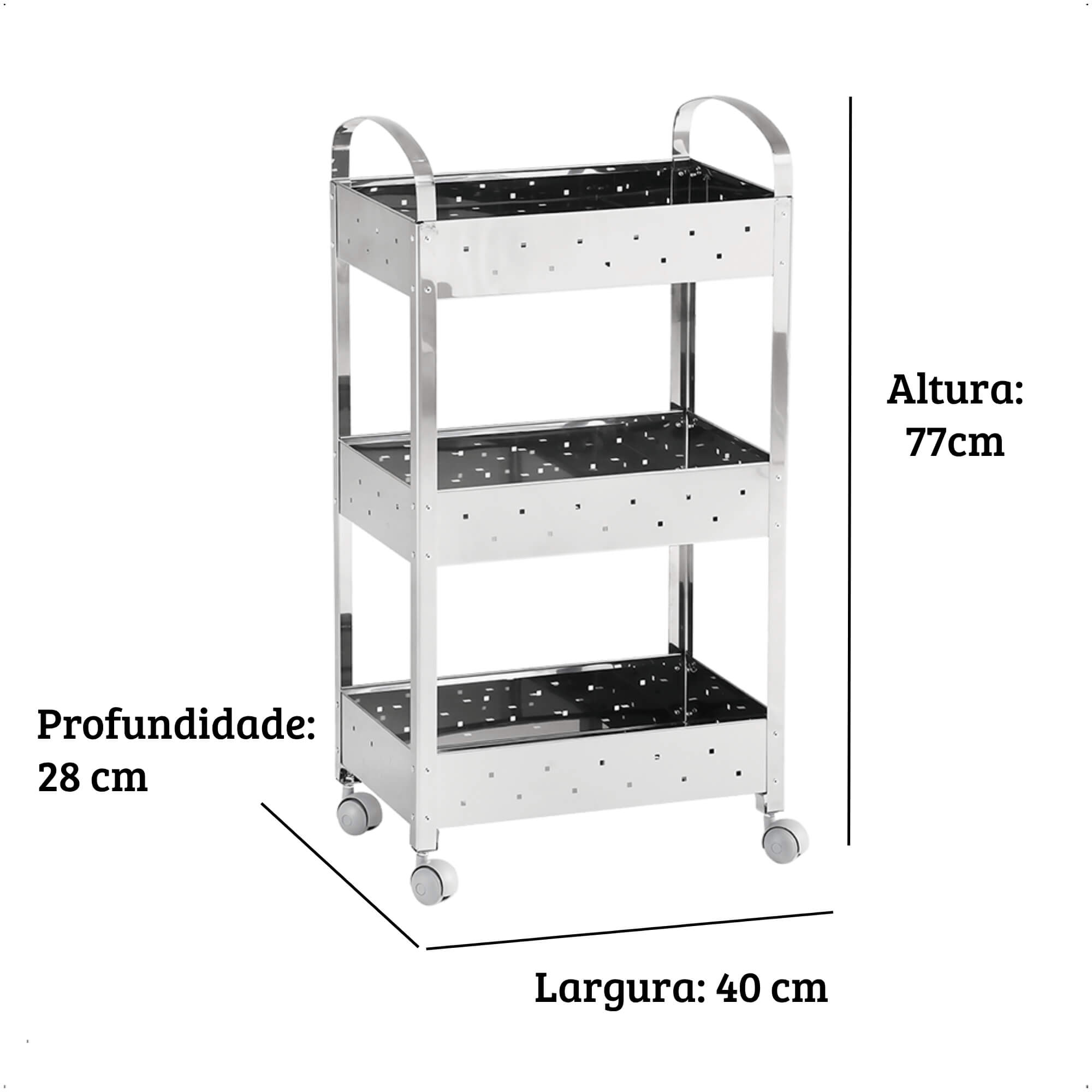 Carrinho Organizador Inox Suprema 40x28x77cm Brinox - 2098/499