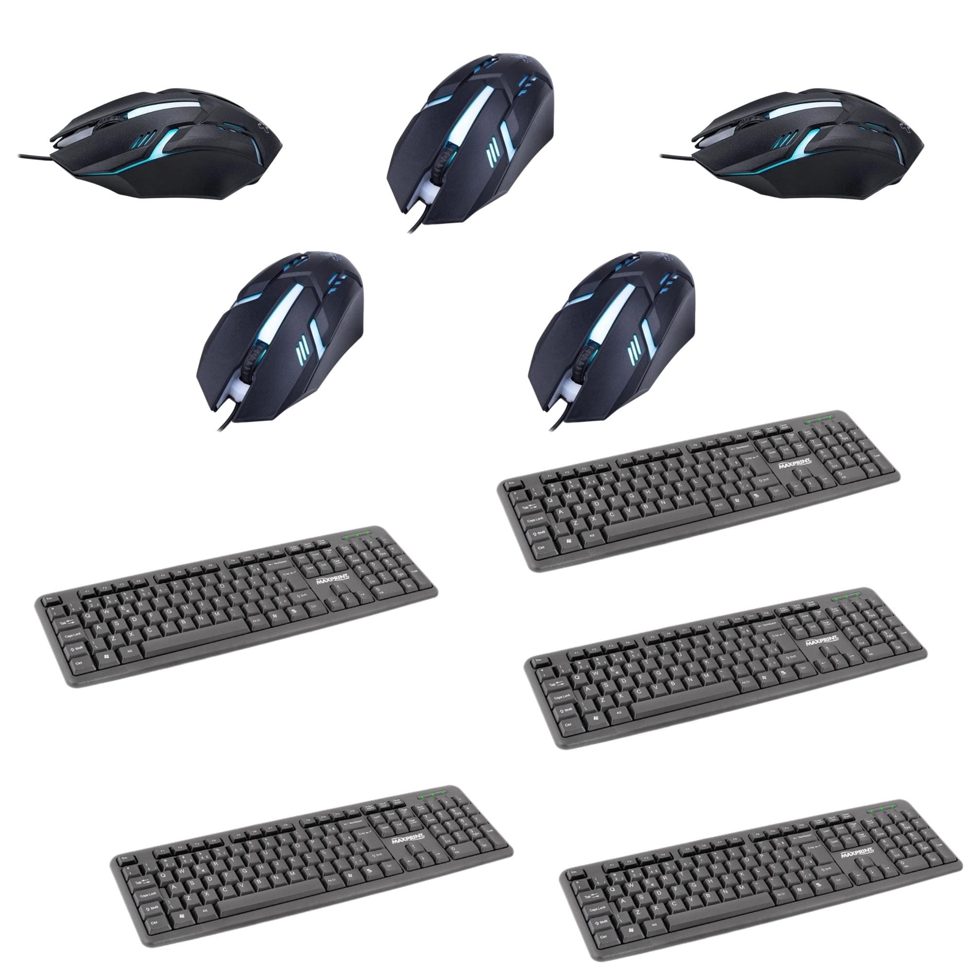 COMP Kit 5x Teclados USB Básico Preto Maxprint - 60814-5 + 5x Mouses Geek Max Com Fio 3 Botões Preto Maxprint - 60000083