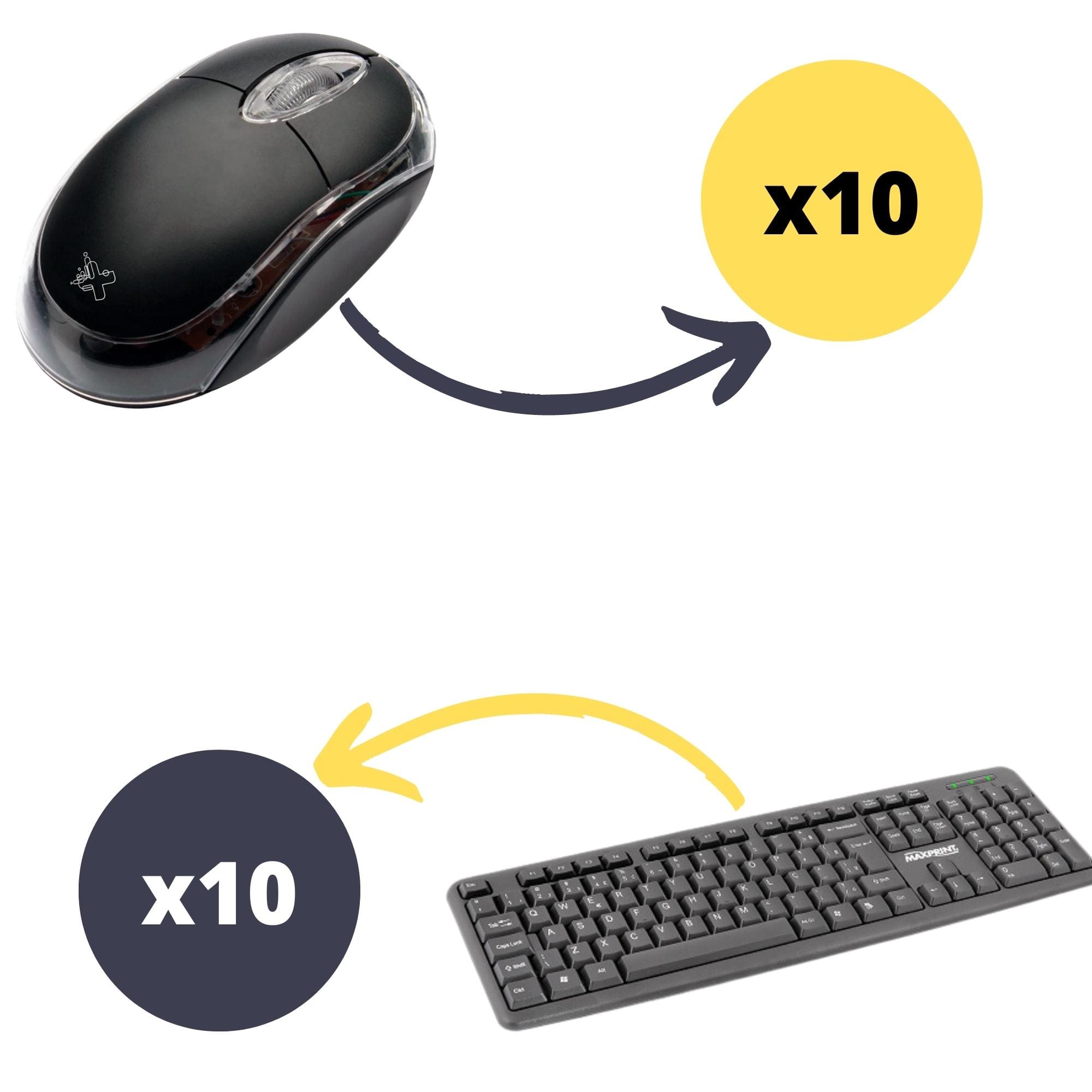 COMP Kit 10x Teclados USB Básico preto - 60814-5 - Maxprint + 10x Mouses USB Colors Black 1000DPI Maxprint - 6013872