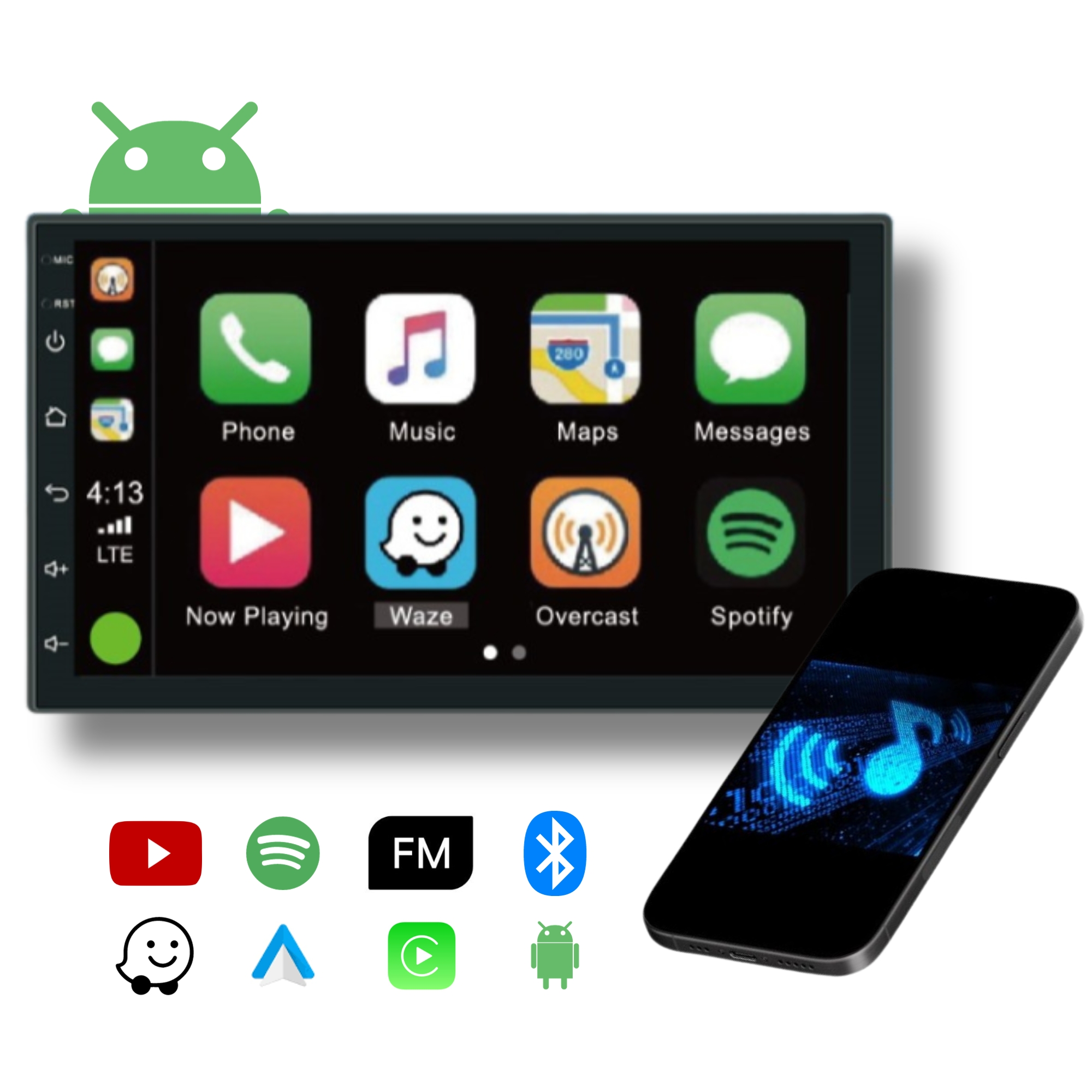 Central Multimídia 2 Din Android 12 Tela IPS 7 Pol. HT-6023CA MP5 Bluetooth Android Auto