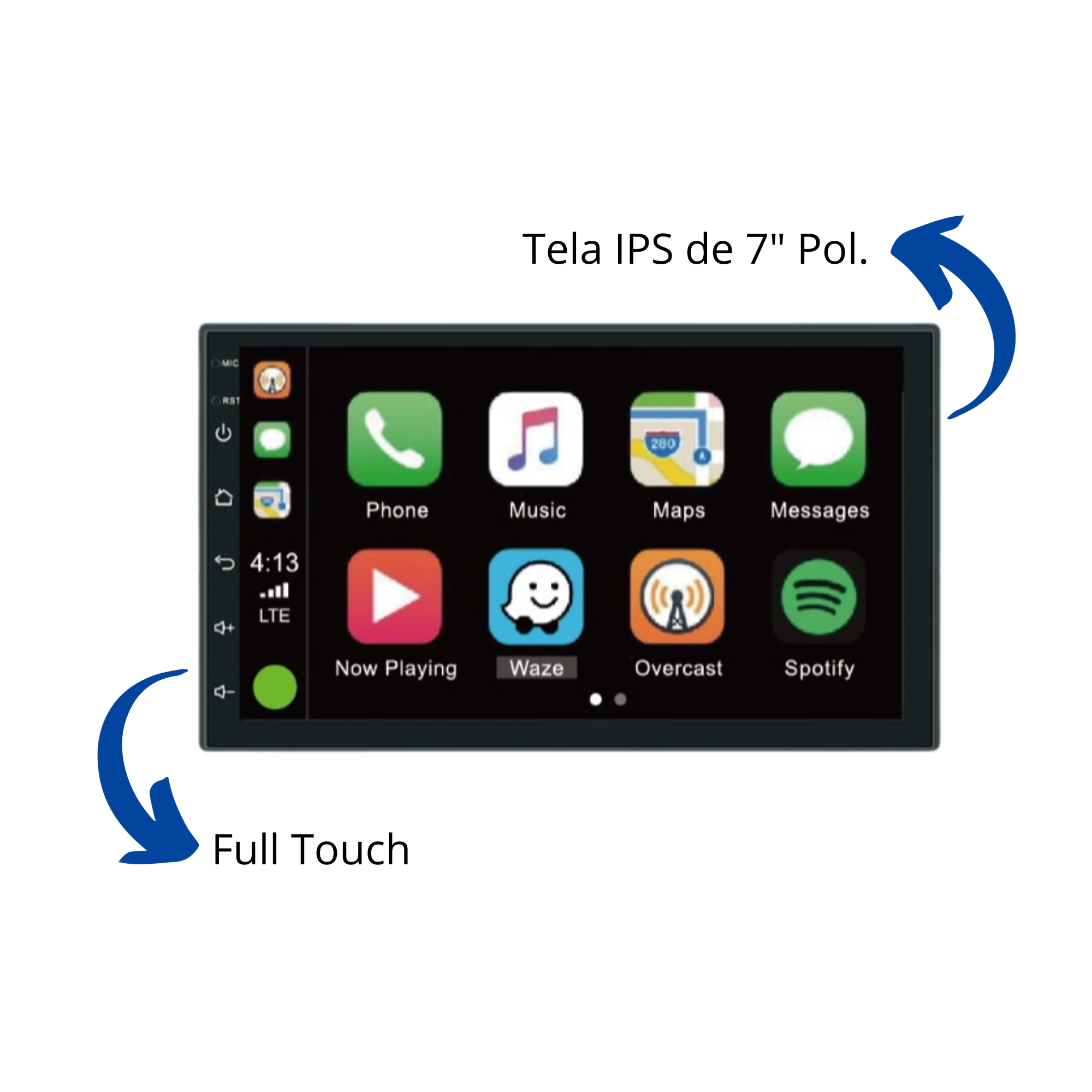 Central Multimídia 2 Din Android 12 Tela IPS 7 Pol. HT-6023CA MP5 Bluetooth Android Auto