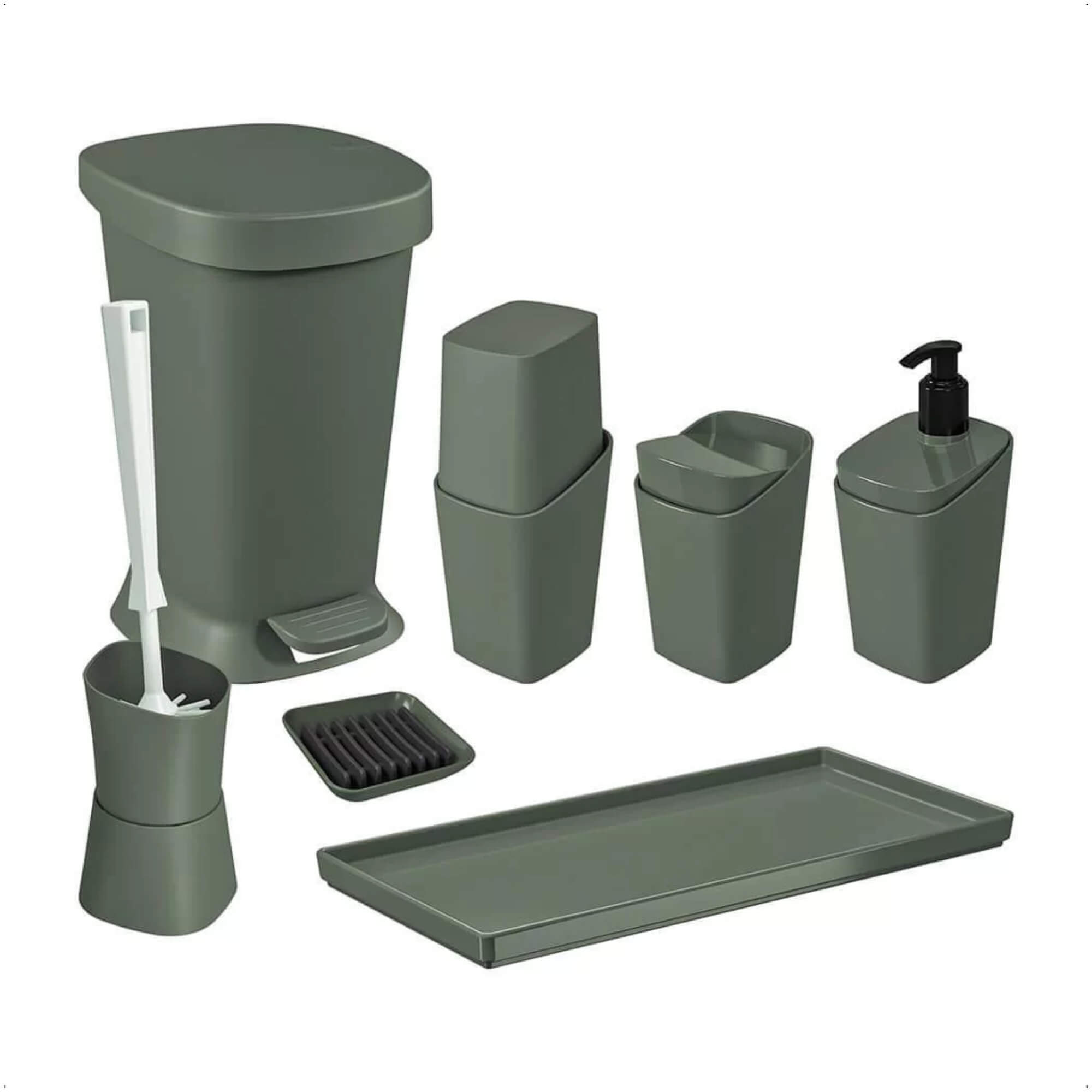 Kit de Banheiro com Lixeira e Escova Sanitária 7 Peças Flora Verde Amazônia Brinox - 99400/2530