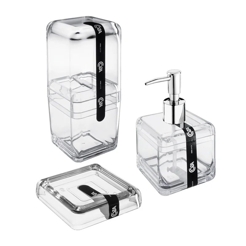 Conjunto para Banheiro Cube 3 Peças Cristal Saboneteira Porta escova de dentes Brinox - 99357/2009