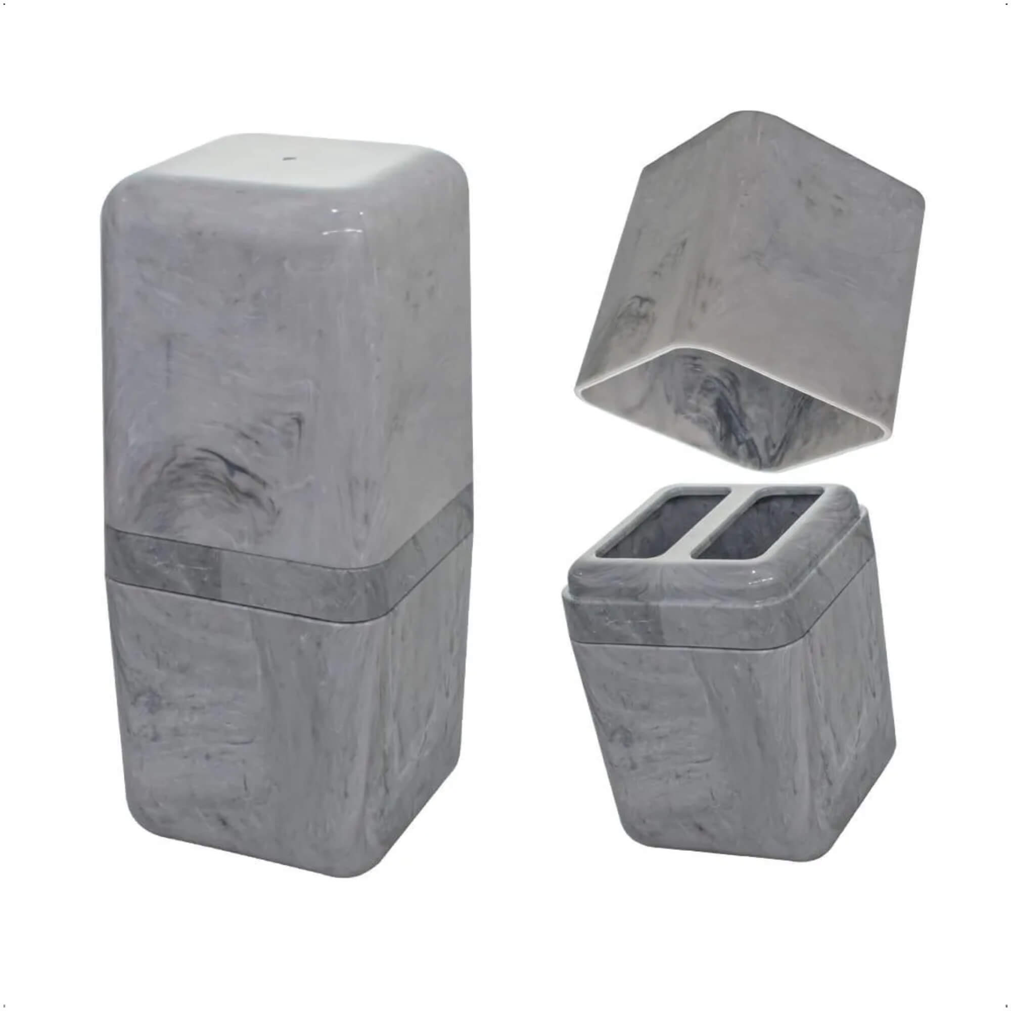 Kit de Acessórios Banheiro Lavabo 3 peças Cube Marmorizado Cinza - Coza 99357/2480