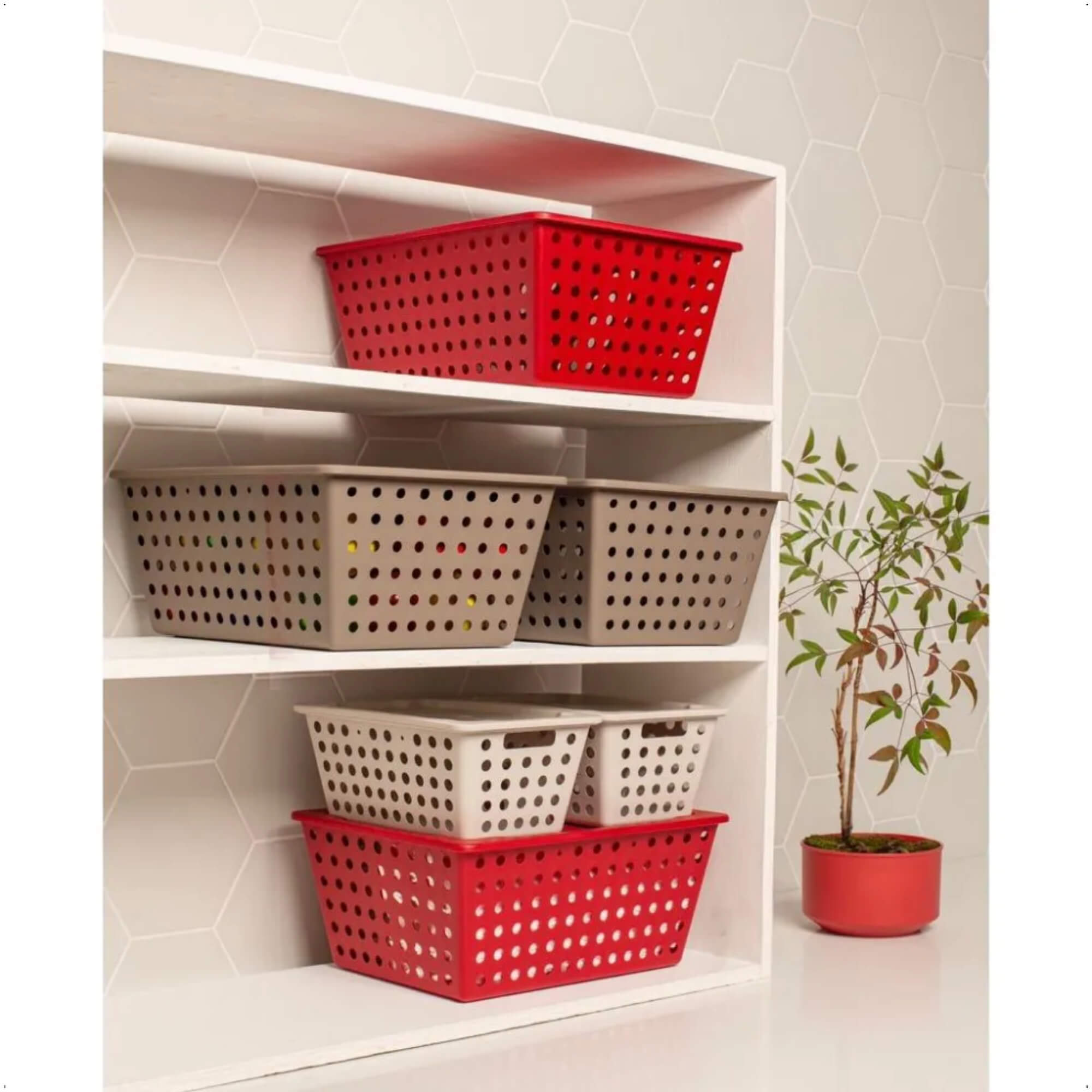 Kit de Cestos Organizadores One Cinza com Tampa 3 Peças Coza/Brinox - 99360/2126