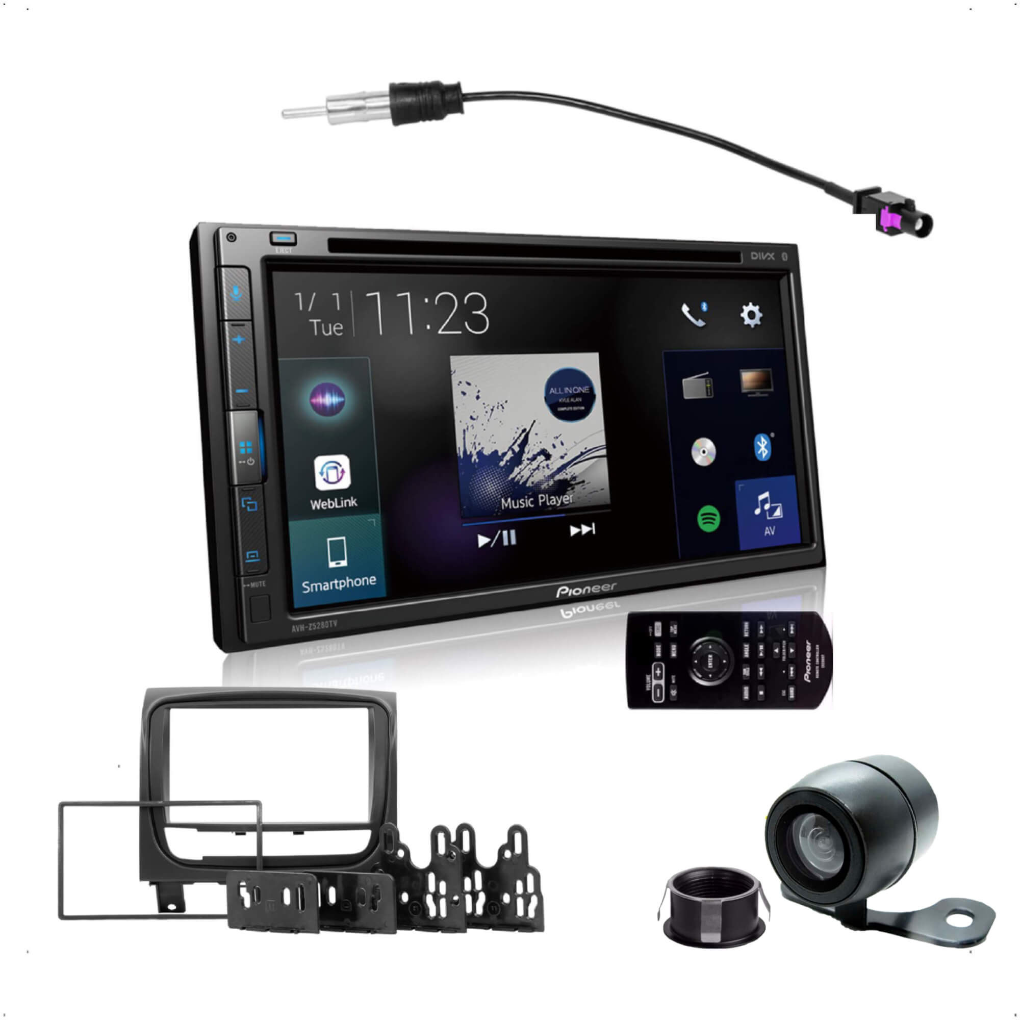 COMP Kit Multimídia Pioneer AVH-Z5280TV Leitor CD DVD + Moldura Palio + Chicotes + Camera