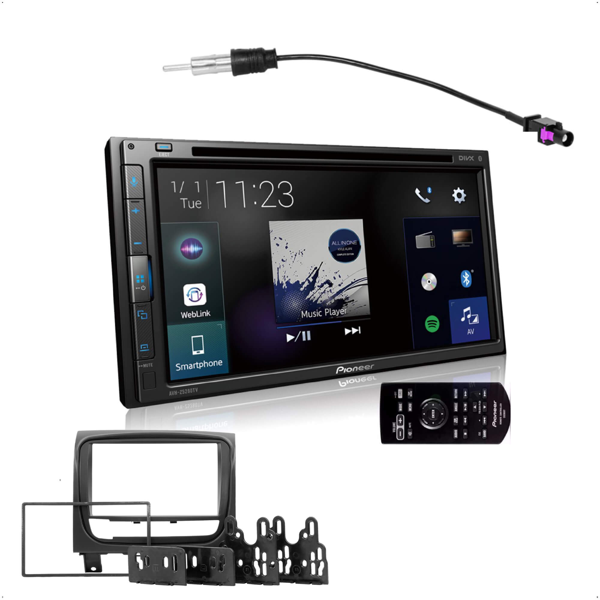 COMP Kit Multimídia Pioneer AVH-Z5280TV Leitor CD DVD + Moldura Palio + Chicotes + Camera