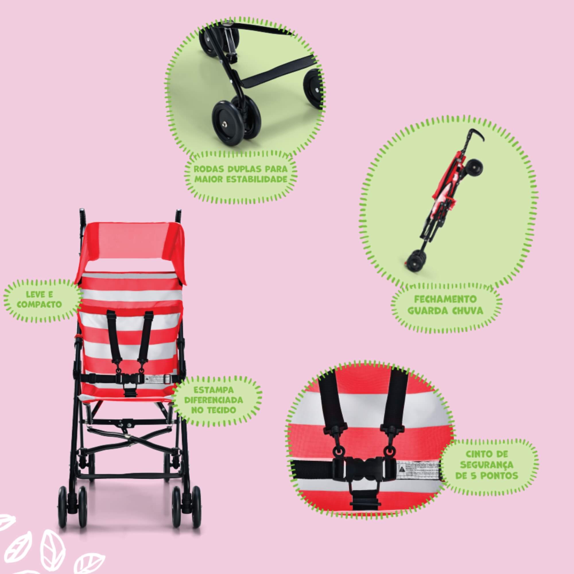 Carrinho Guarda-Chuva Navy 6 meses até 15kgs Multikids Baby - BB346 COR:Vermelho