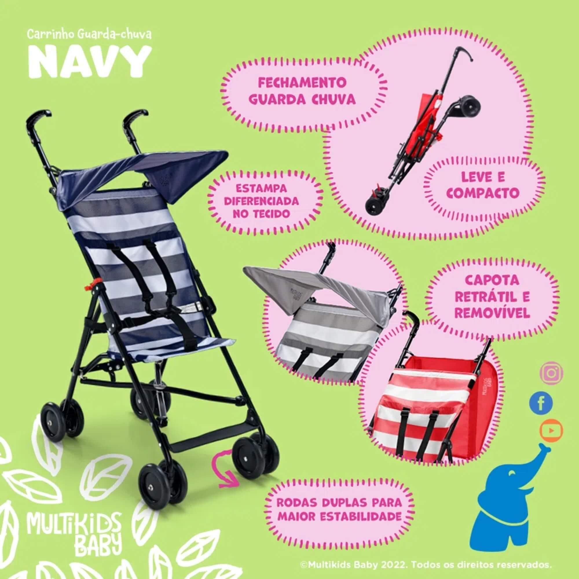Carrinho Guarda-Chuva Navy 6 meses até 15kgs Multikids Baby - BB346 COR:Vermelho