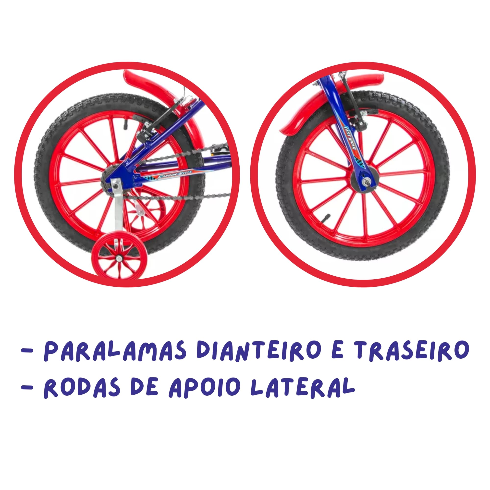 Bicicleta Infantil Azul Vermelho Aro 16 Crianças de 4 a 6 anos Cesta Buzina Ultrabikes BM16-01AZVM