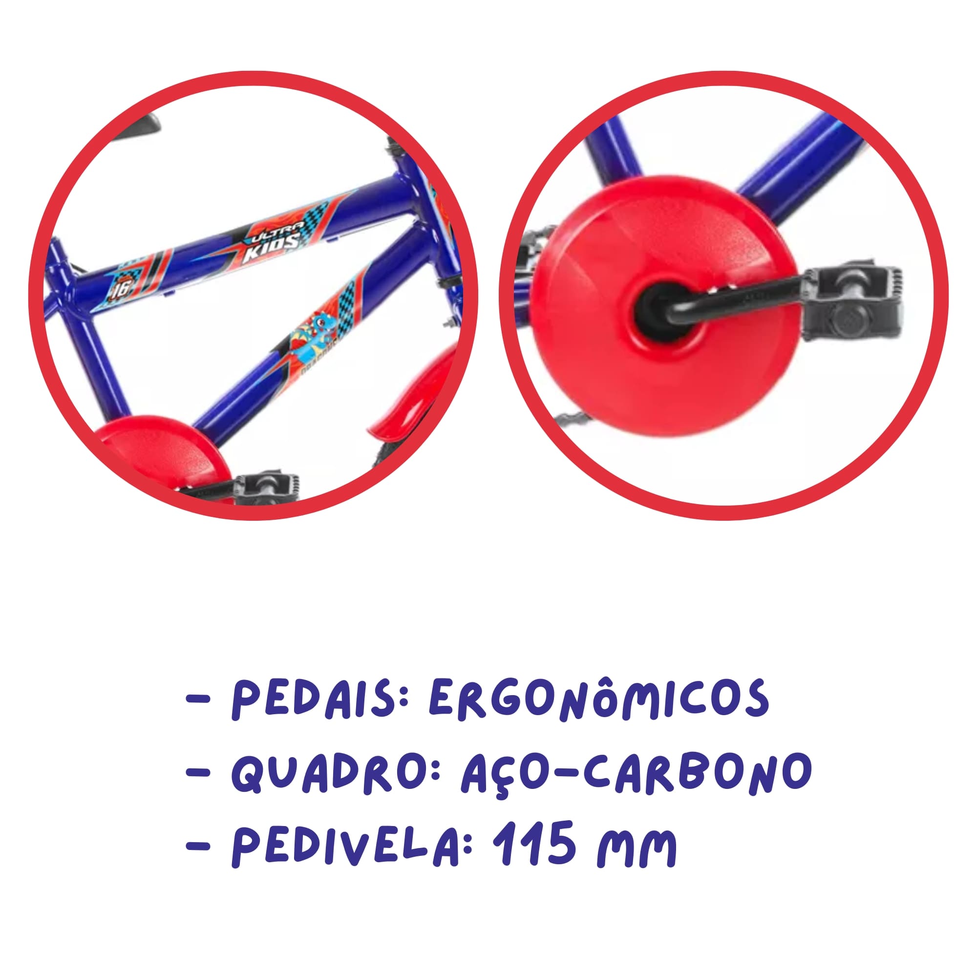 Bicicleta Infantil Azul Vermelho Aro 16 Crianças de 4 a 6 anos Cesta Buzina Ultrabikes BM16-01AZVM