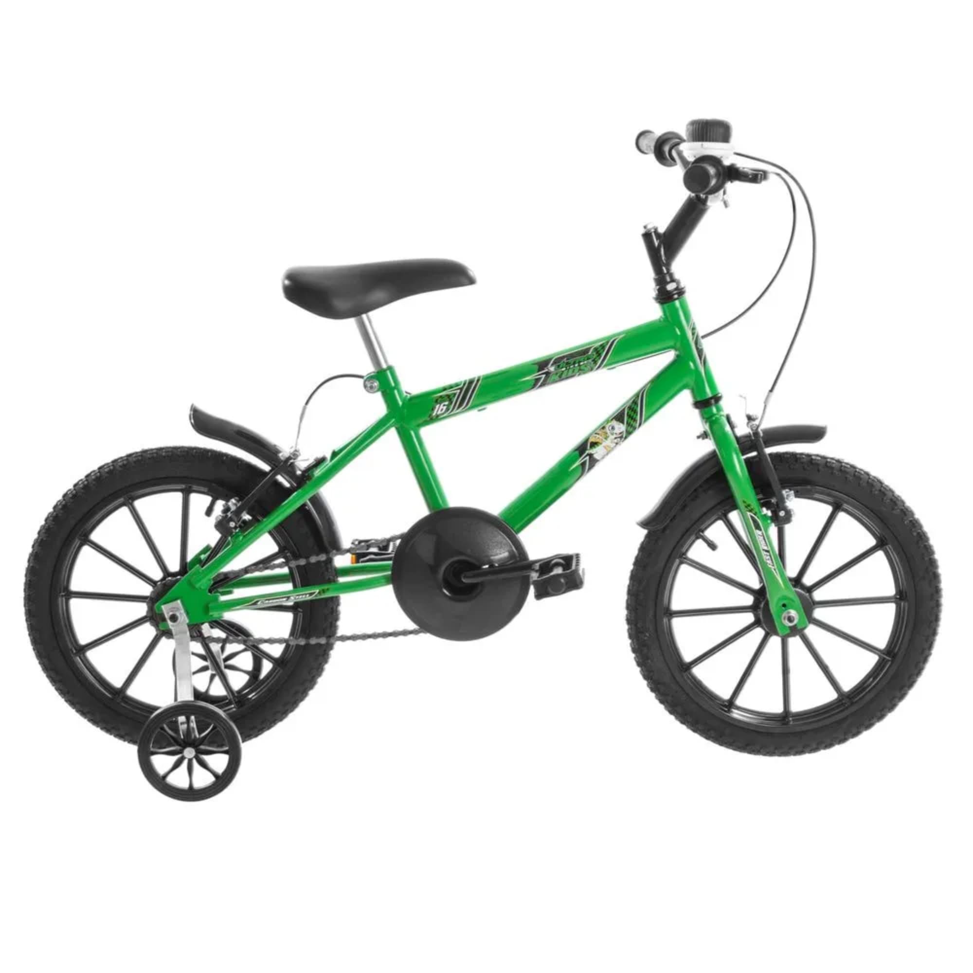Bicicleta Infantil Masculina Verde e Preto Aro 16 de 4 a 6 anos com Buzina Ultrabikes BM16-01VKWPT