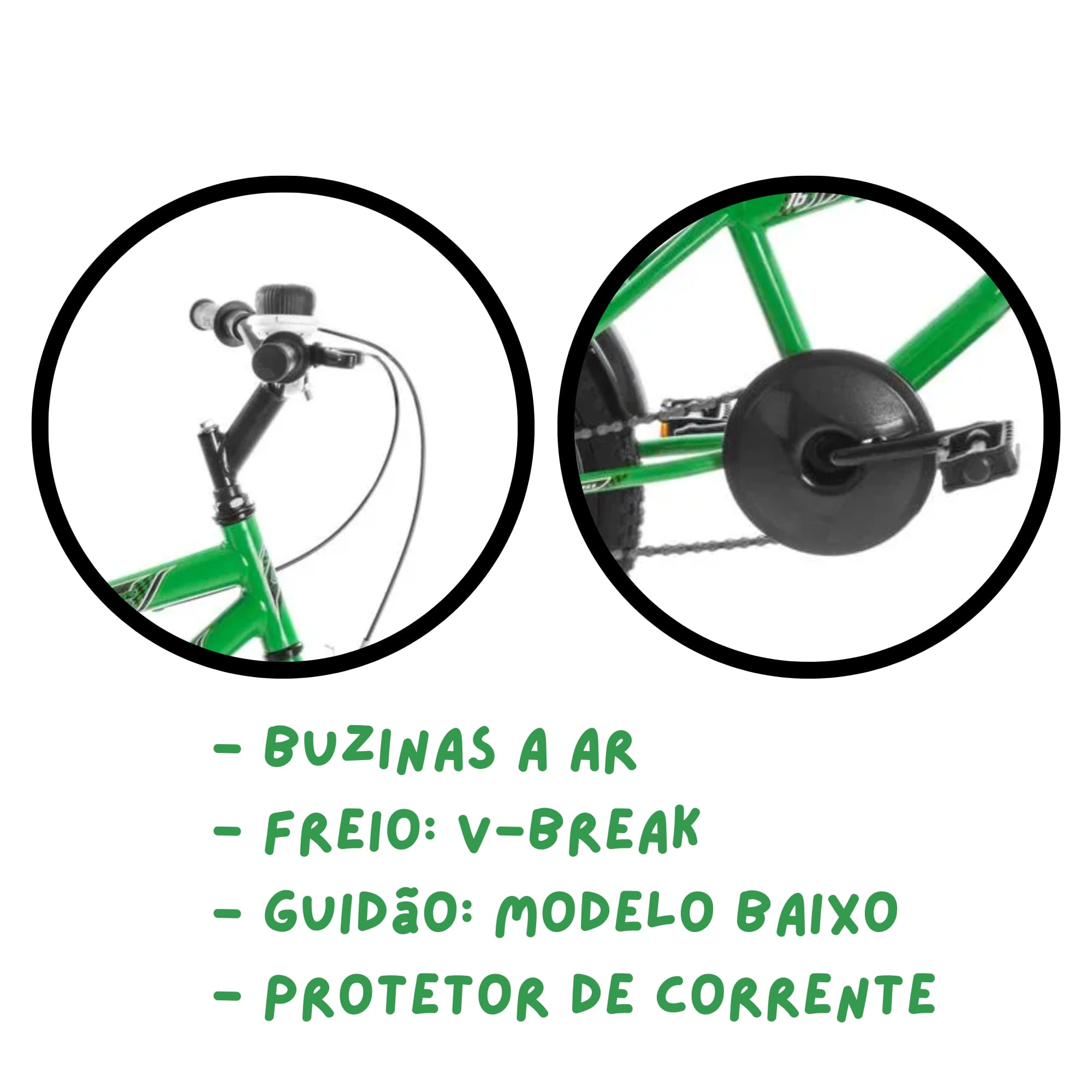 Bicicleta Infantil Masculina Verde e Preto Aro 16 de 4 a 6 anos com Buzina Ultrabikes BM16-01VKWPT