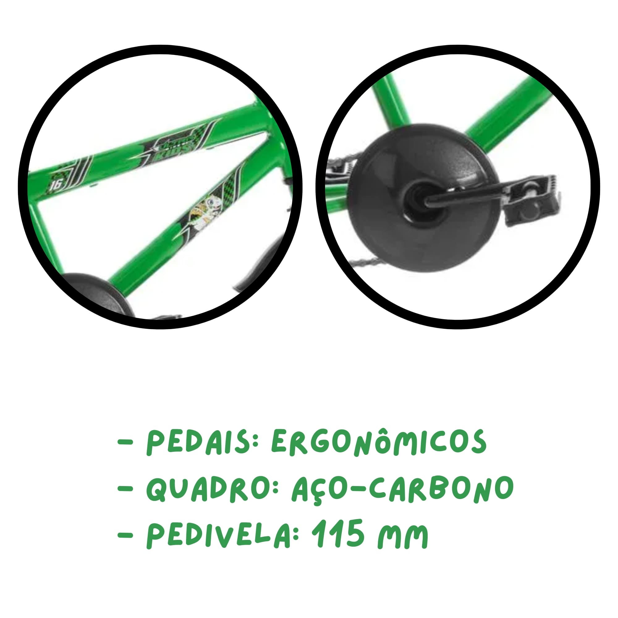 Bicicleta Infantil Masculina Verde e Preto Aro 16 de 4 a 6 anos com Buzina Ultrabikes BM16-01VKWPT