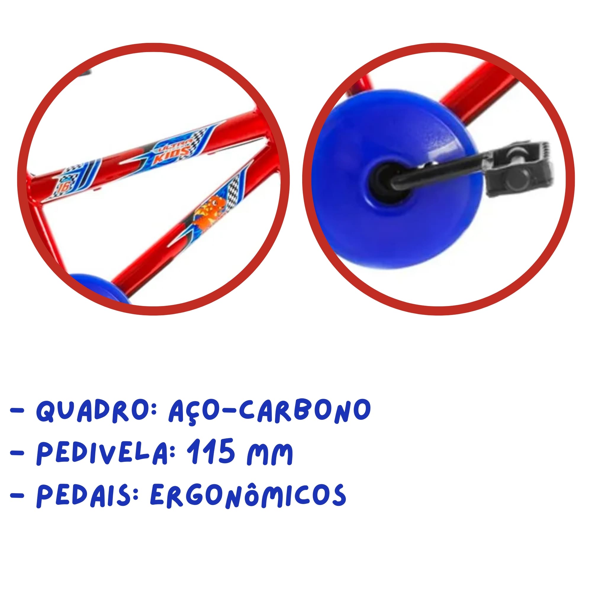 Bicicleta Infantil Masculina Vermelho e Azul Aro 16 de 4 a 6 anos Buzina Ultrabikes BM16-01VMAZ